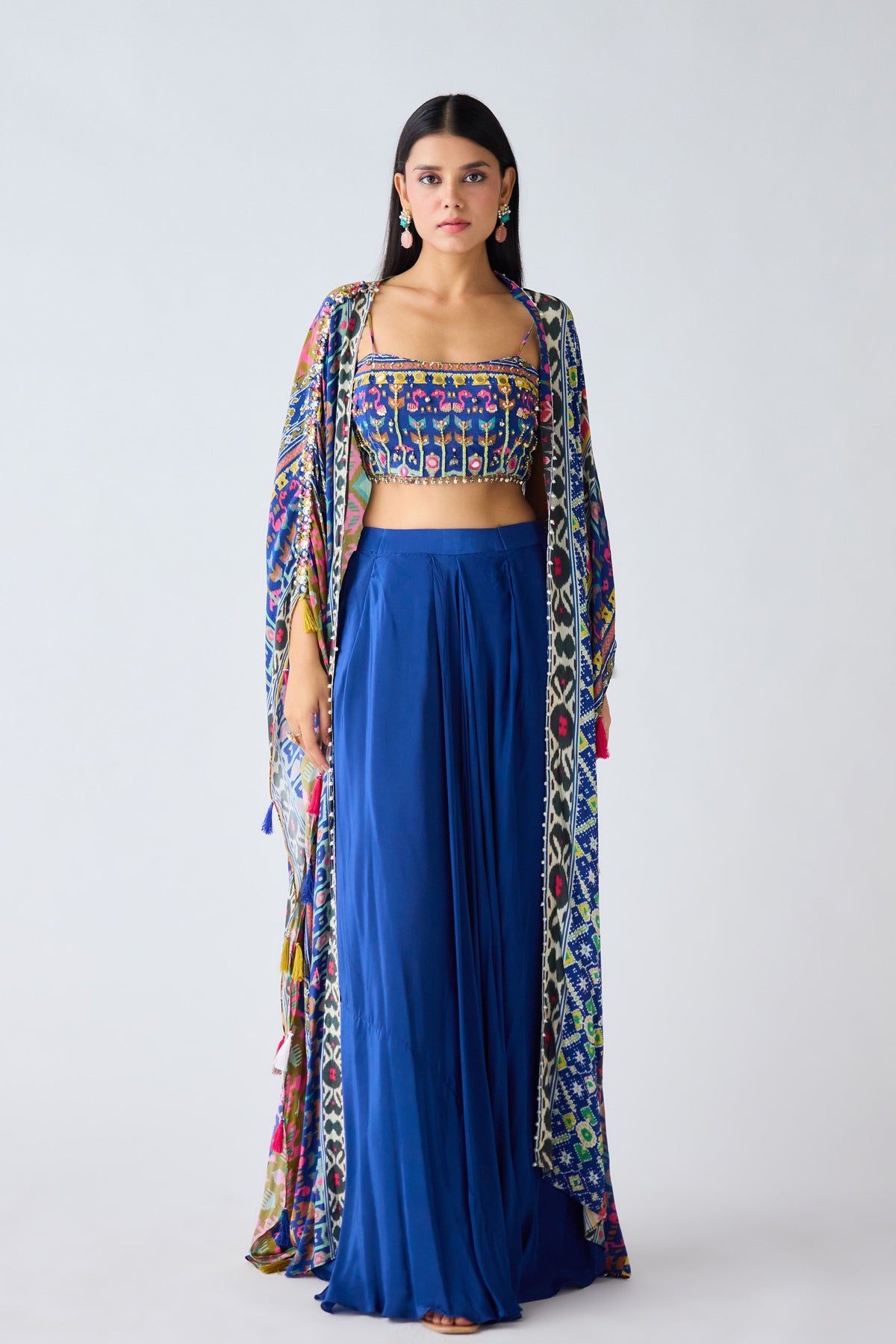 Blue Printed Cape Set