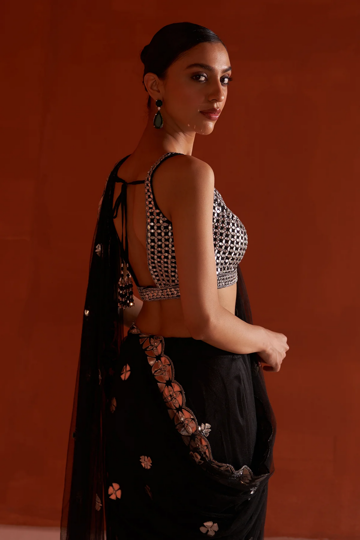 Black Net Saree