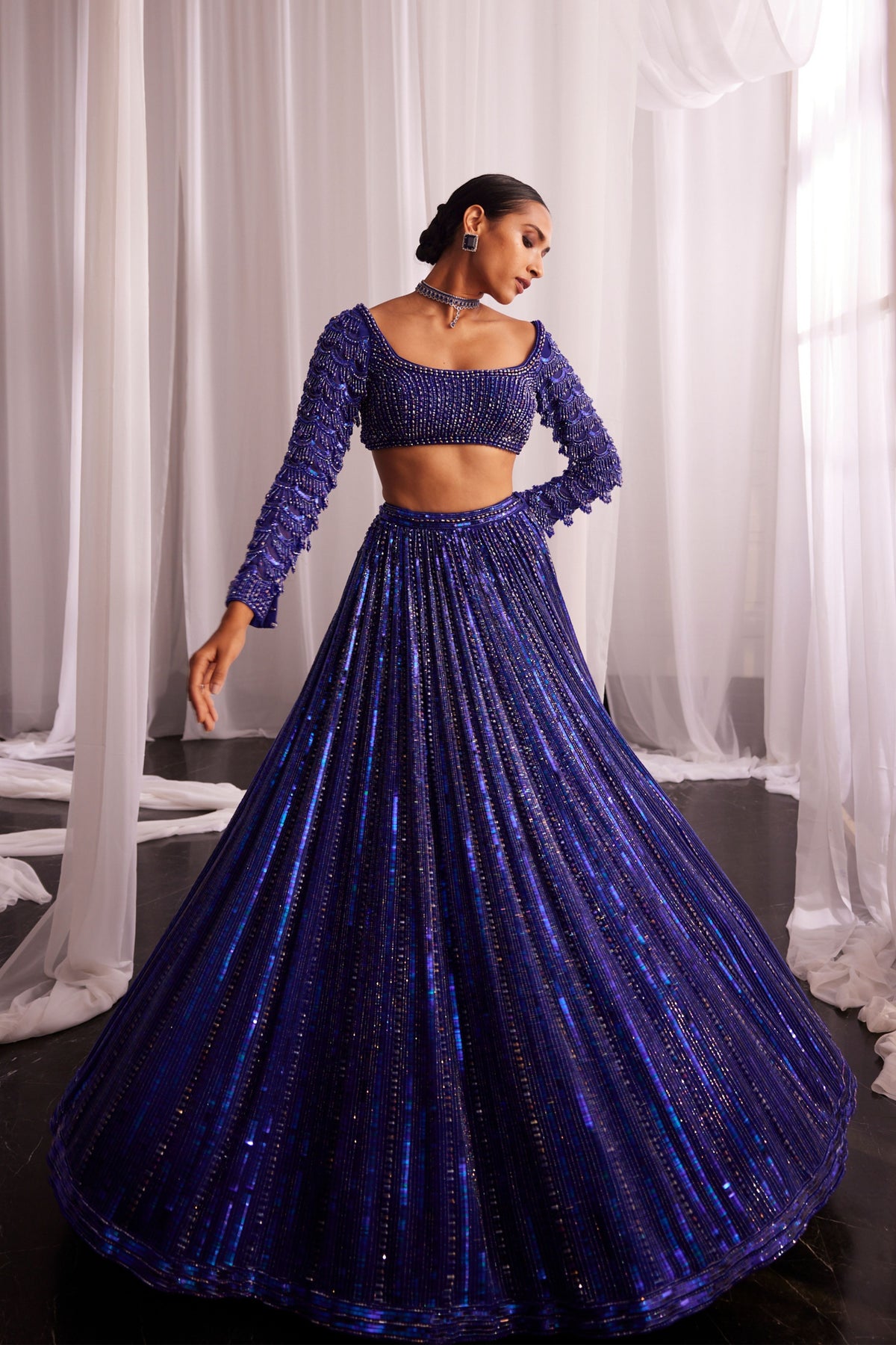 Blue Embroidered Lehenga Set