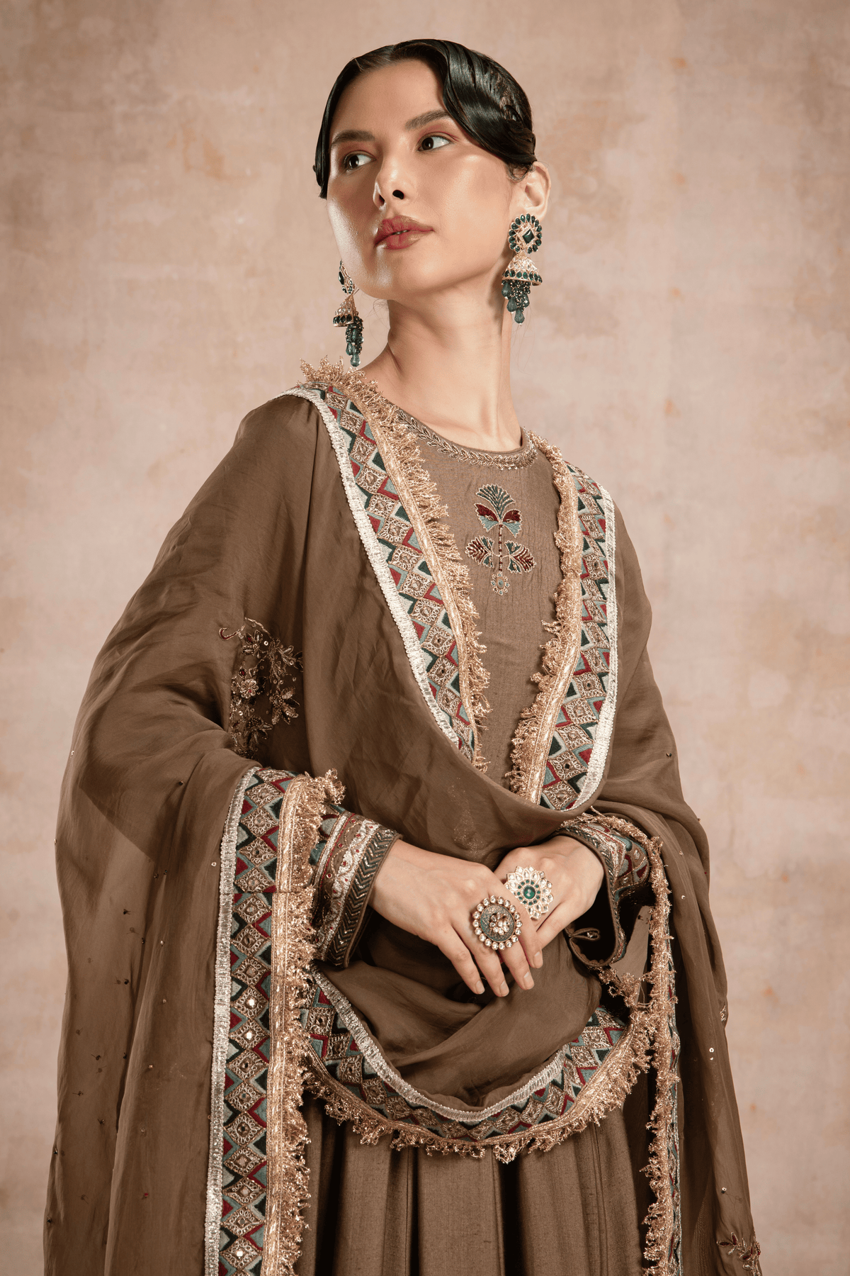 Aafiya Multicolored Anarkali Set Gold