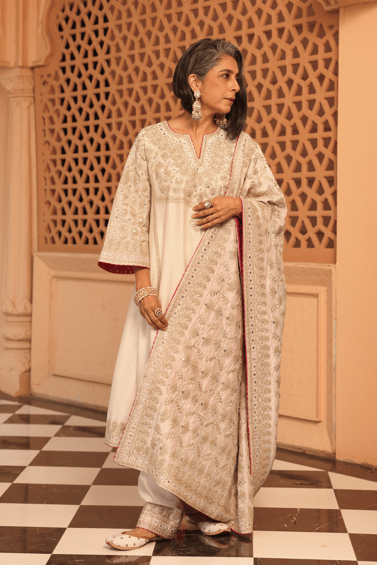 Ivory Chauga With Salwar And Odhni