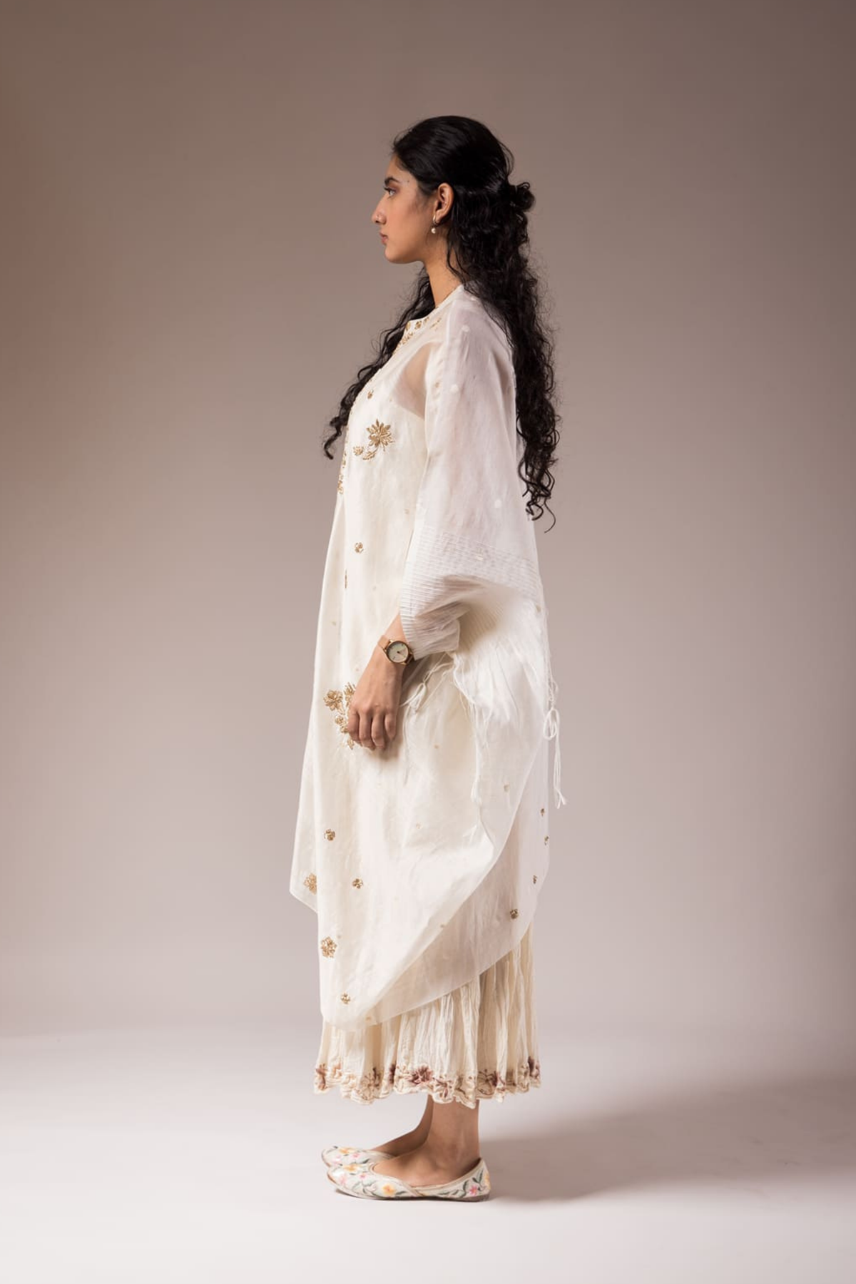 Ivory Chanderi Drape Dress