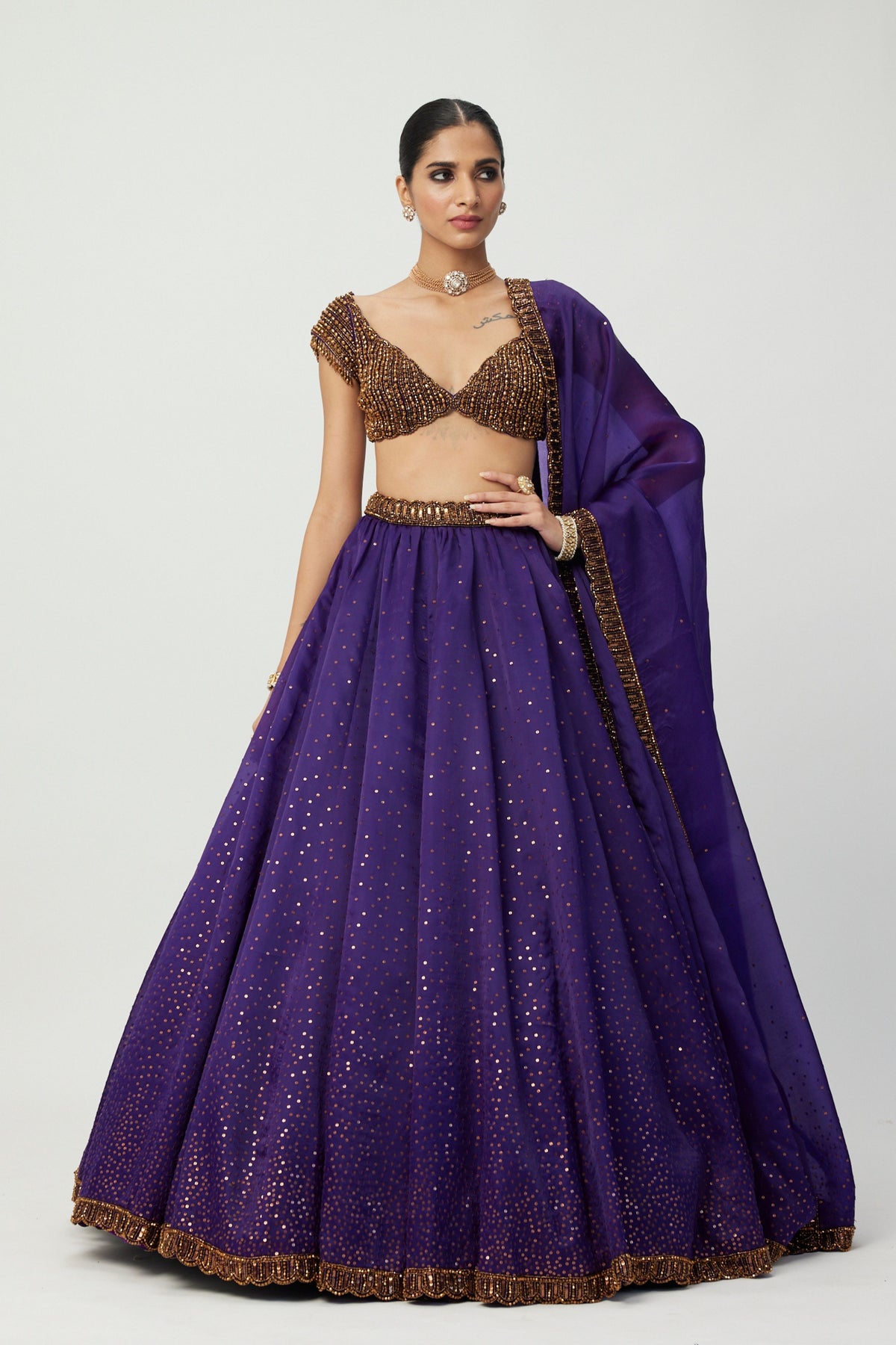 Royalty Purple Scattered Lehenga Set