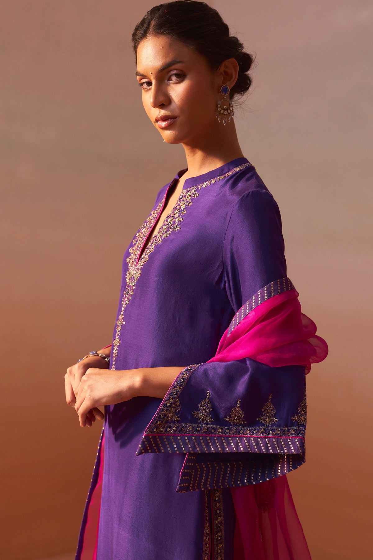 Purple Palazo Set With Fuchsia Dupatta