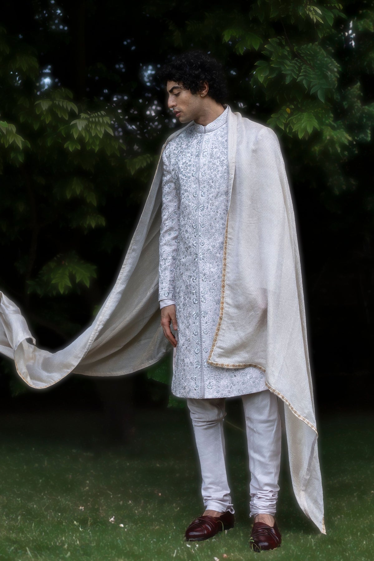 Lilac Grey Rose Sherwani Set