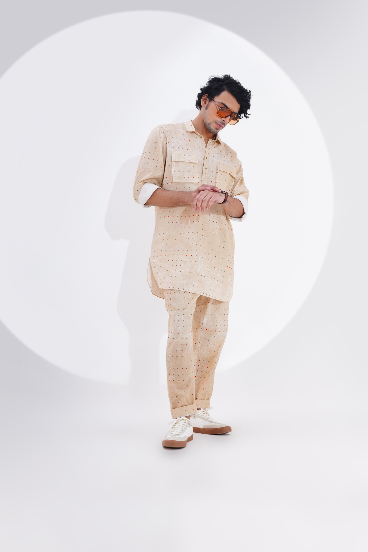 Beige Printed Kurta Set