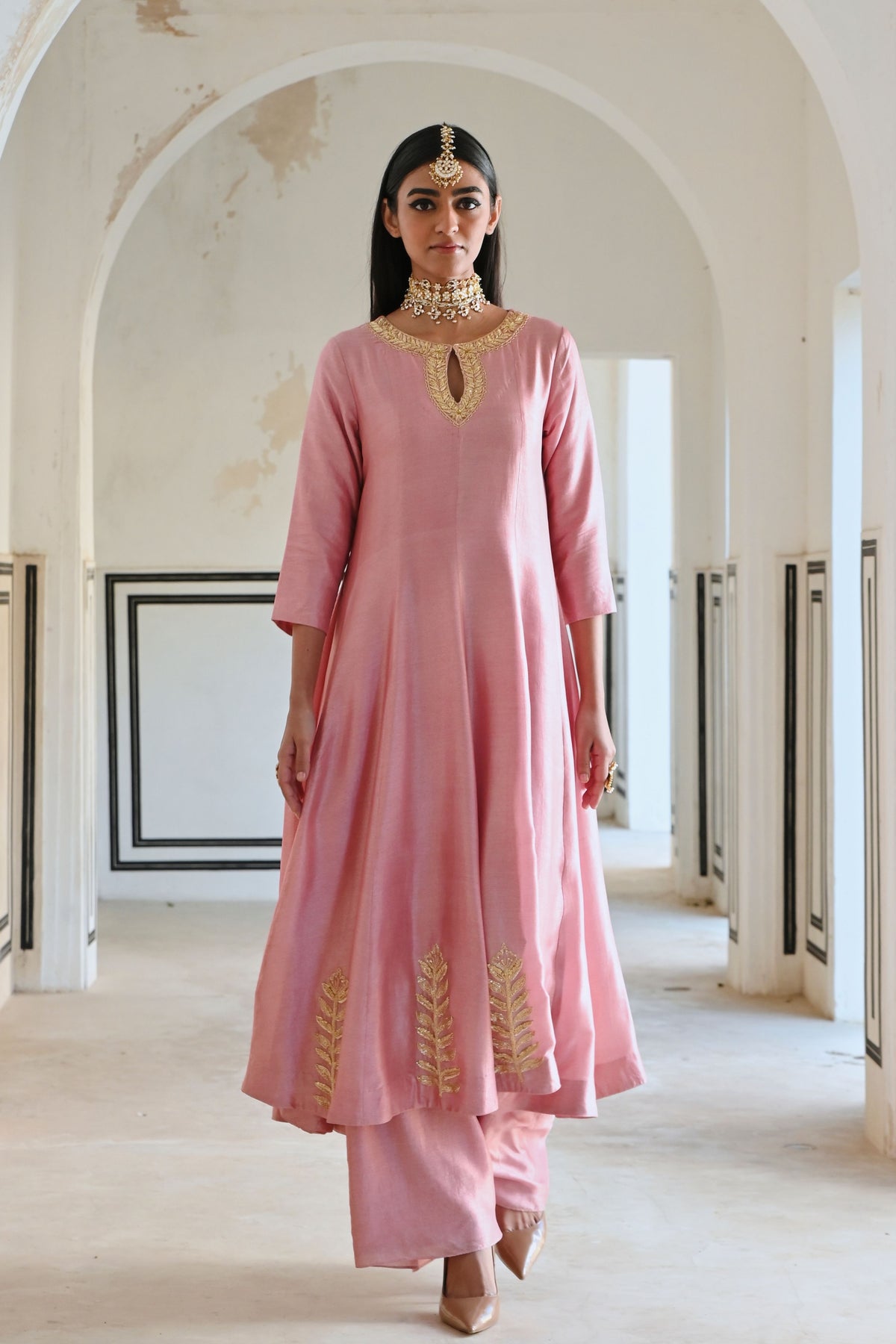 Mauve Pink Embroidered Anarakali Set