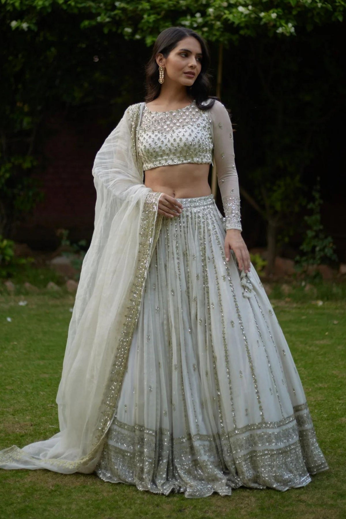 Off White Heavy Work Lehenga Set