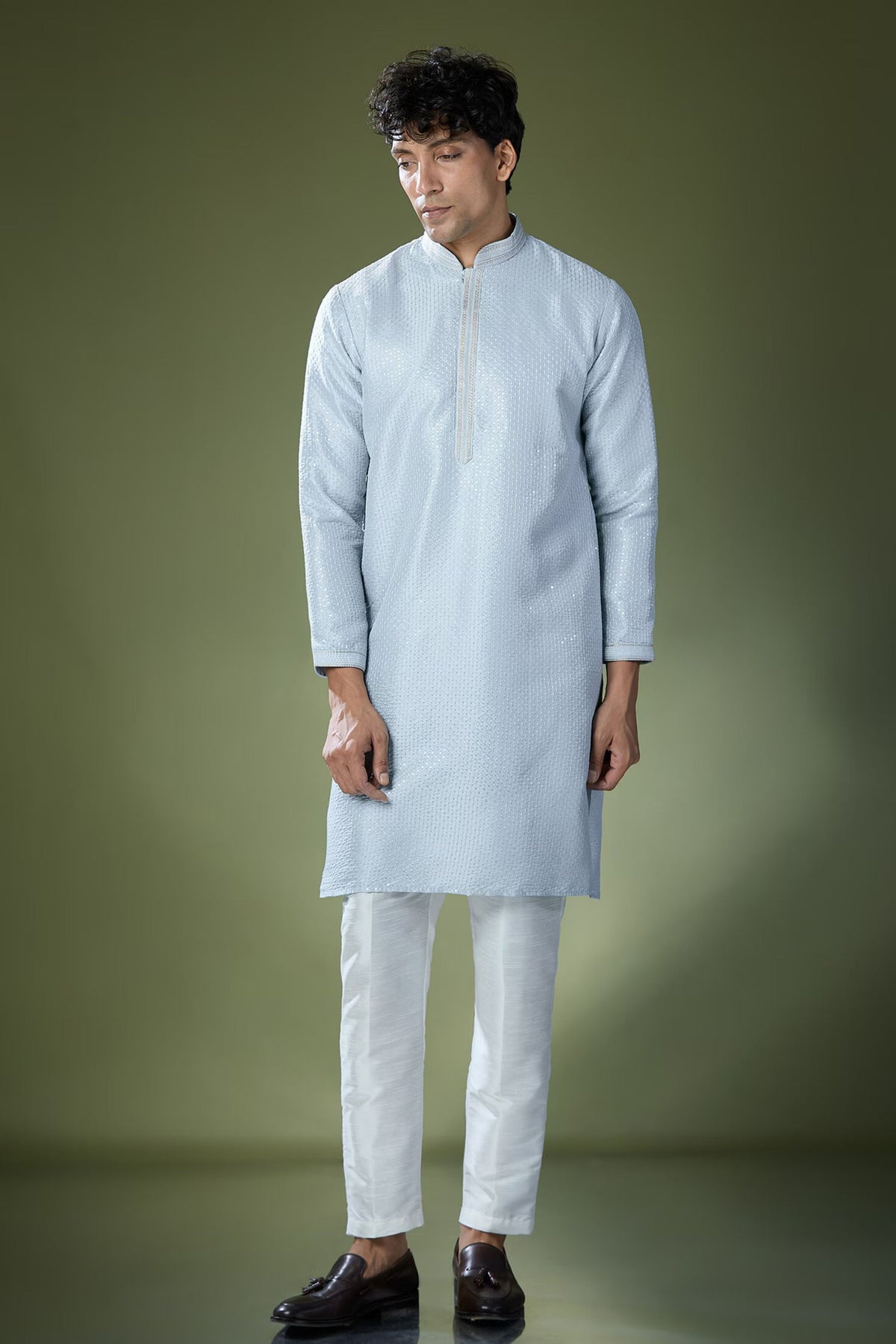 Powder Blue Running Stitch Kurta Set