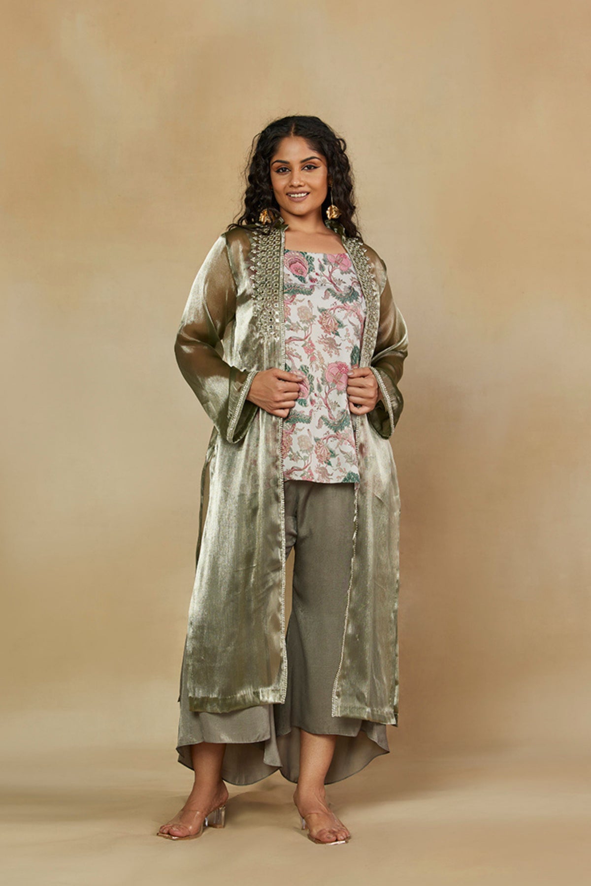 Printed Short Kurta Set with Shrug