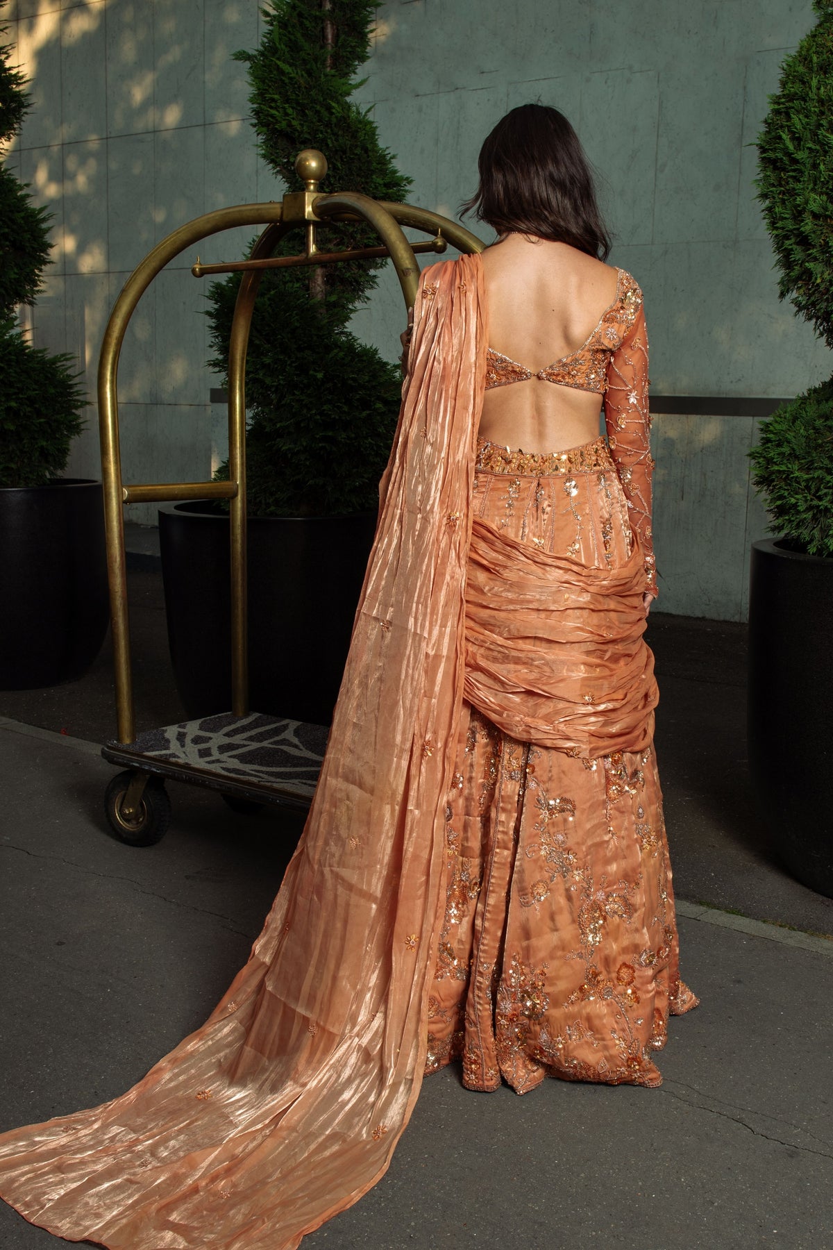 Orange Pre draped Lehenga Saree