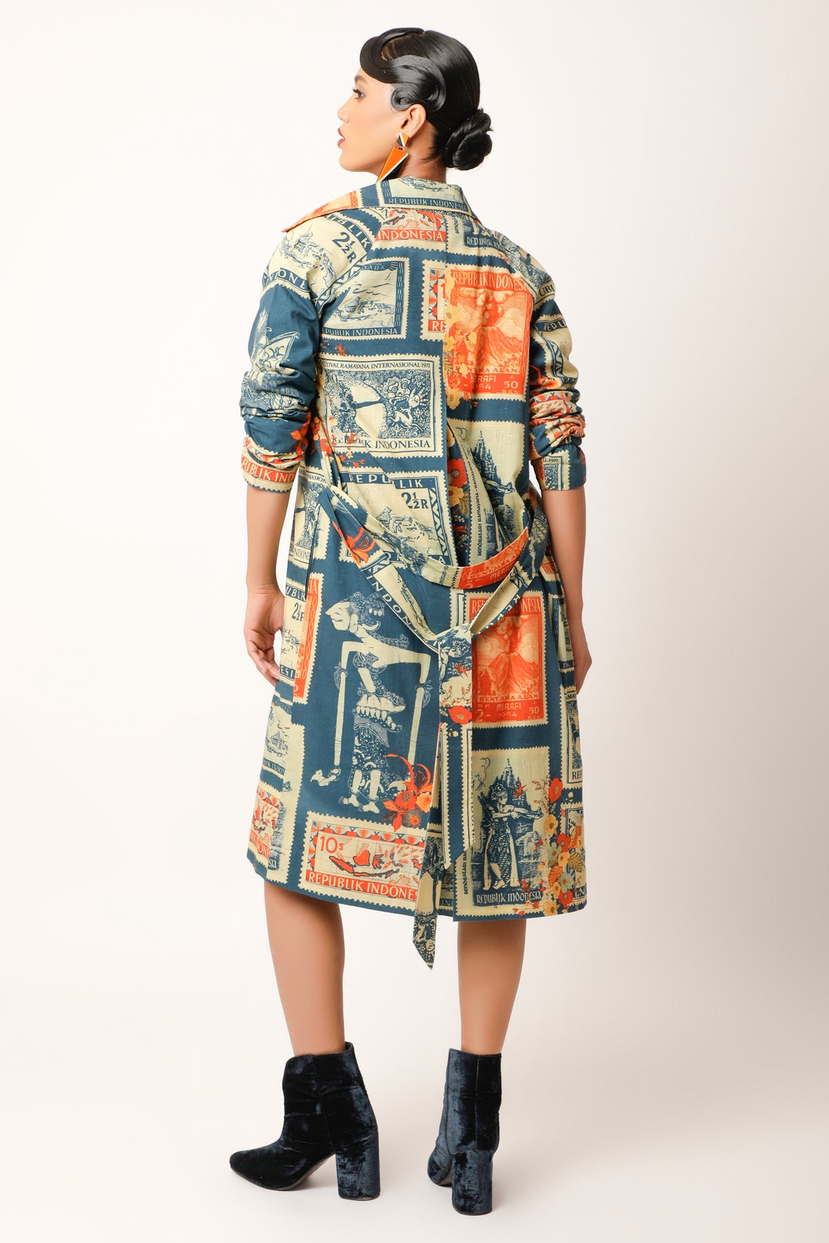Postage Stamp Printed Trench Jacket
