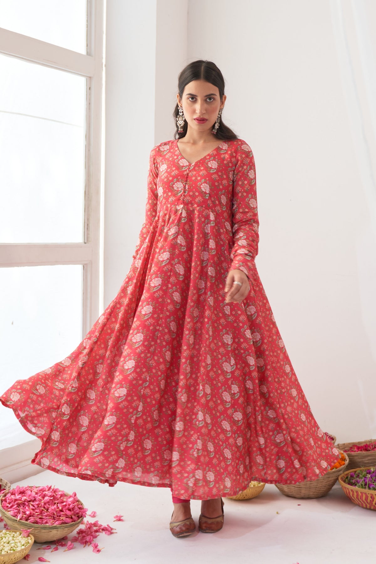 Hot Pink Peony Anarkali Chudidar