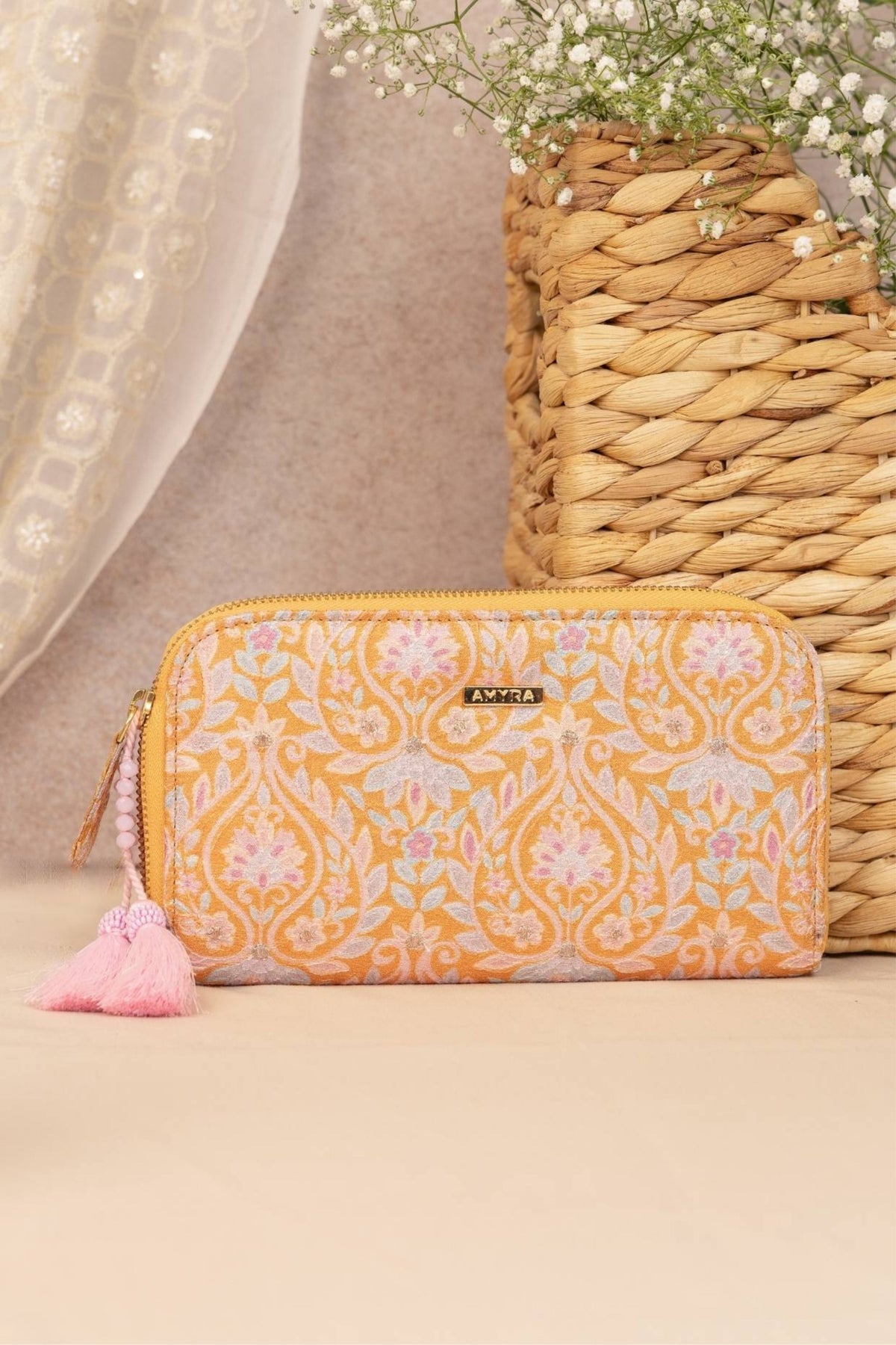 Mustard Nyraa Embroidered Wallet