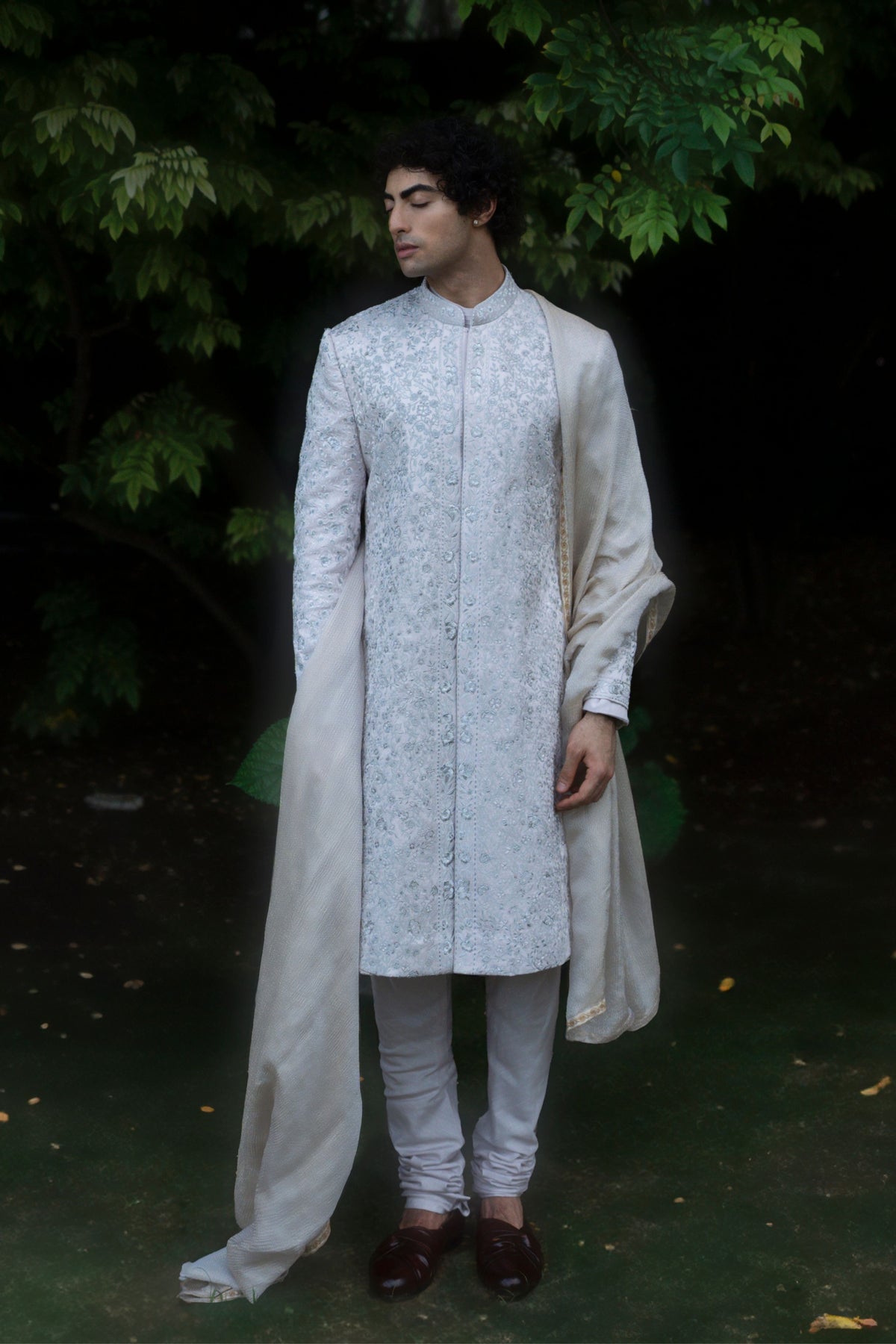 Lilac Grey Rose Sherwani Set