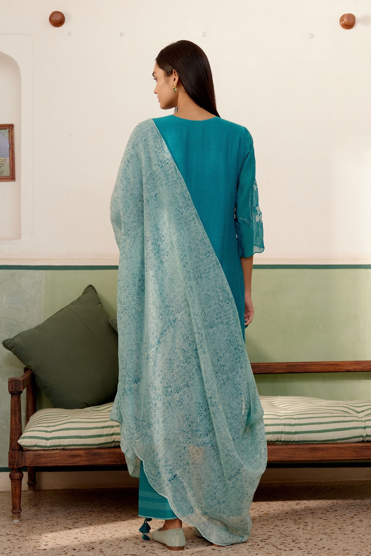 Teal Applique Kurta Set