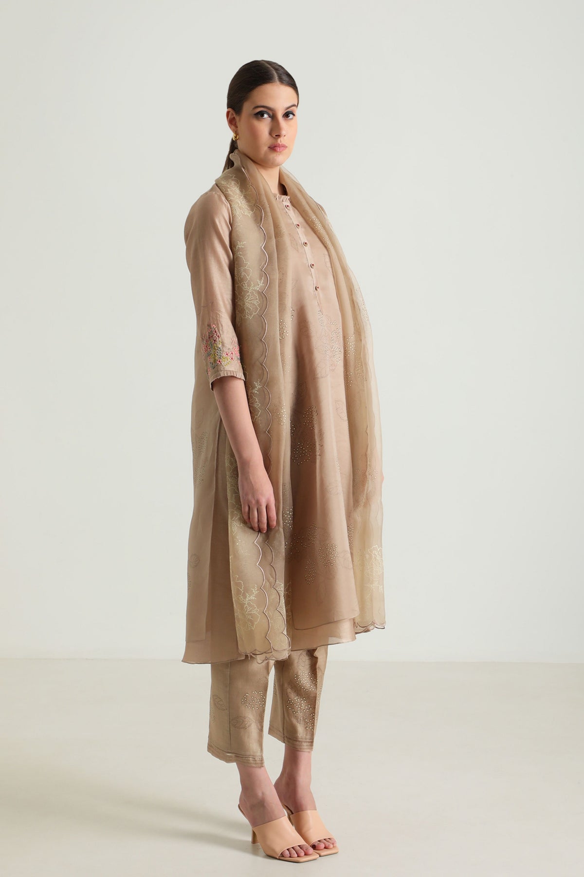 Beige Double Layer Kurta Set