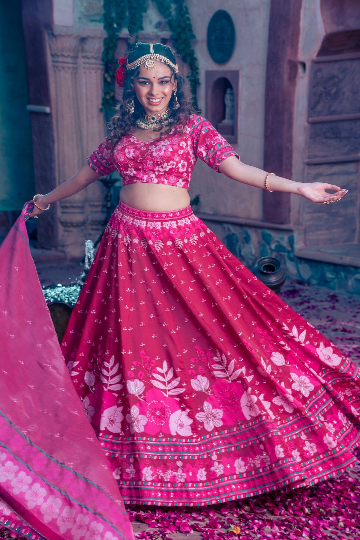 Maroon Embroidered Lehenga Set