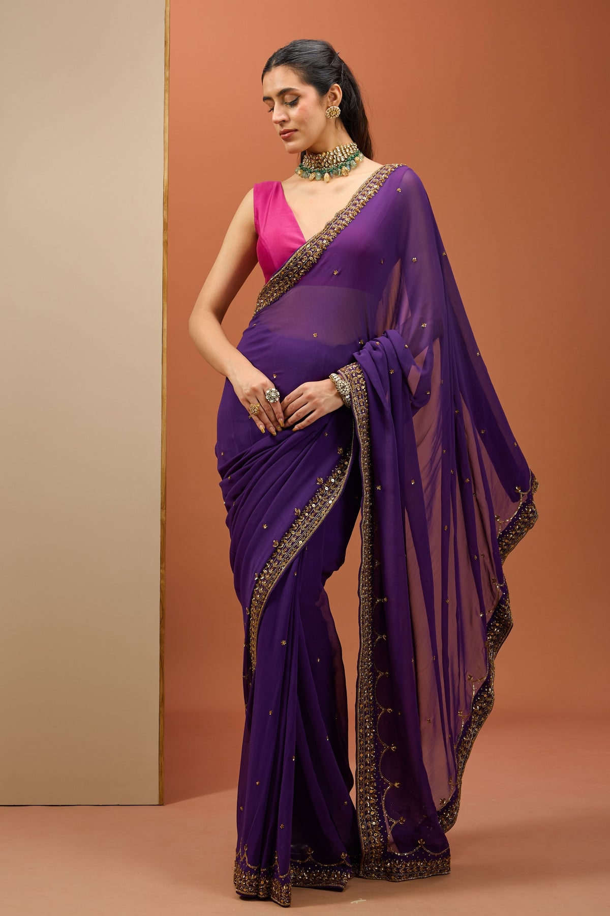 Deep Purple Saree Set