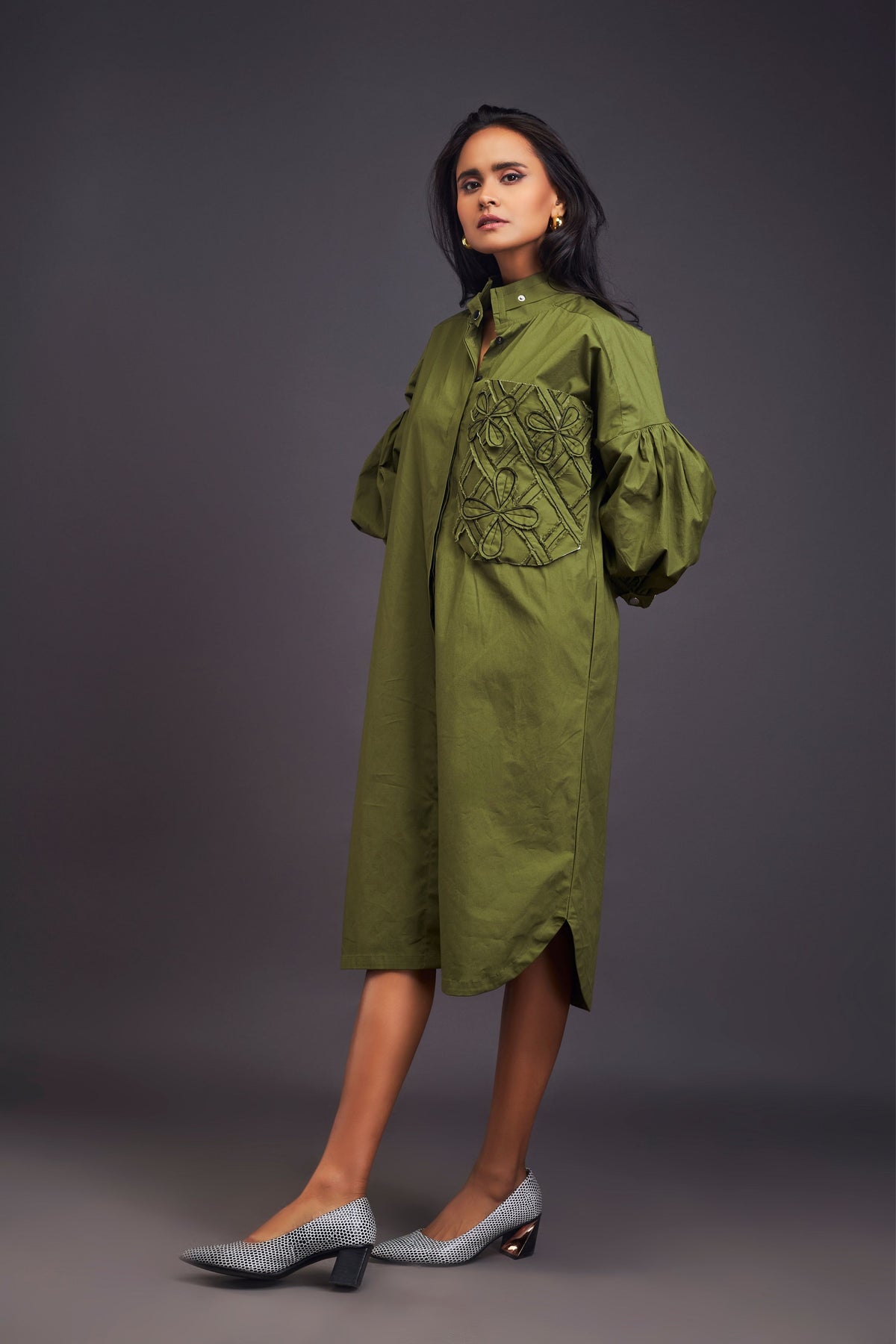 Green Oversized Shirt Dress