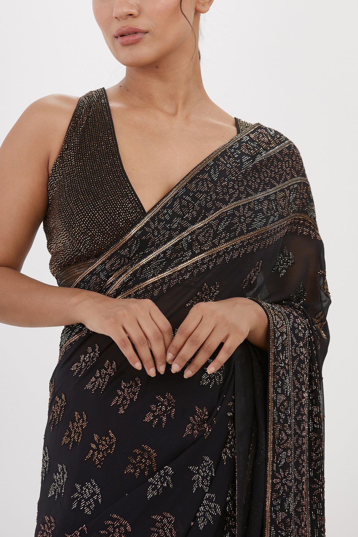 Black Cutdana Saree Set