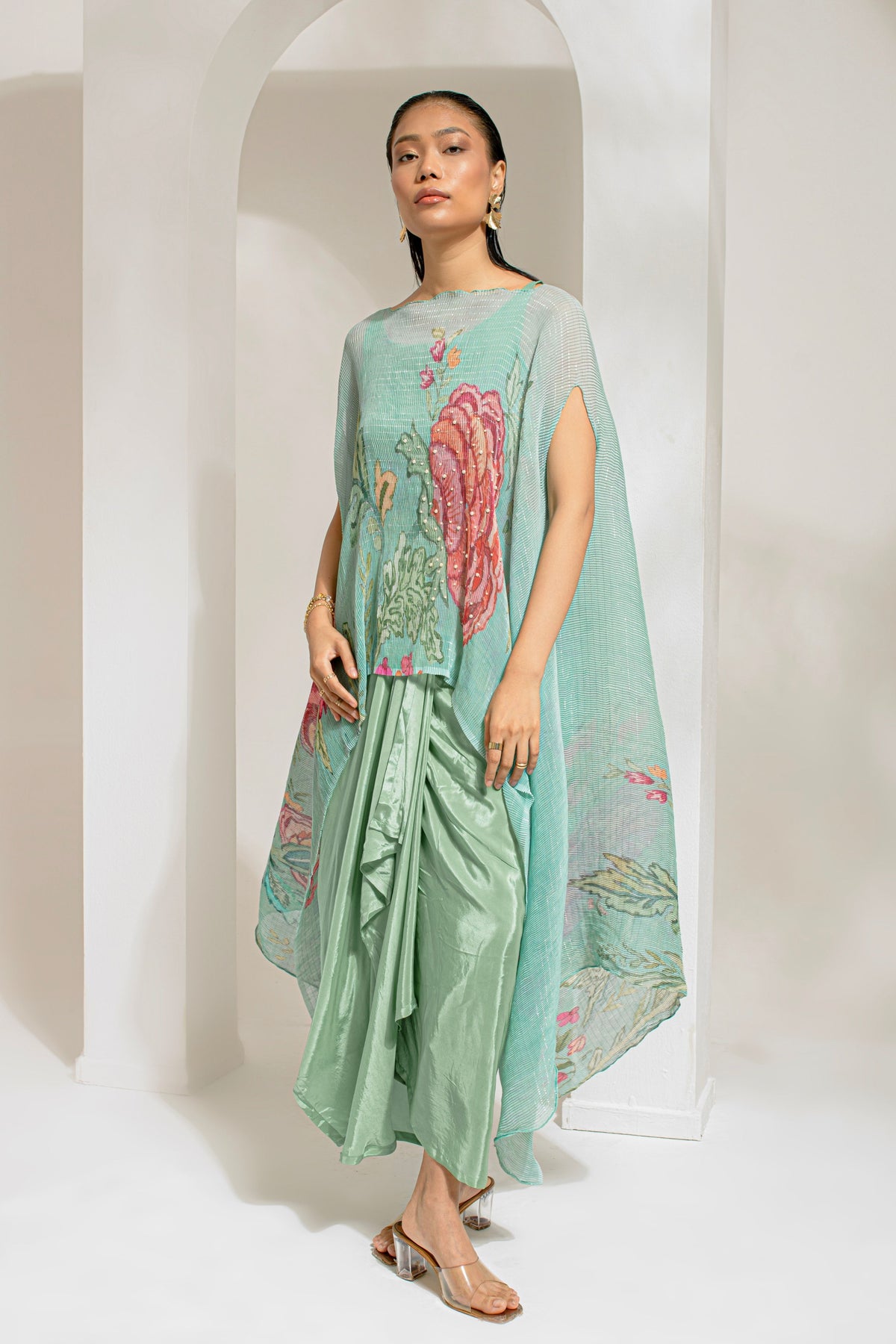 Green Hp Kaftan And Dhoti