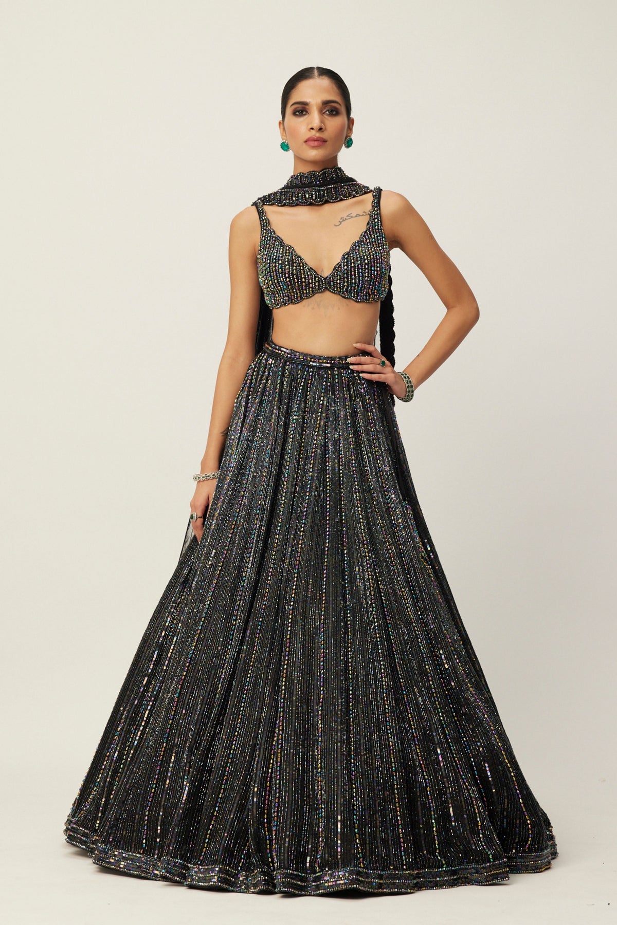 Black Crystal Embroidered Lehenga Set