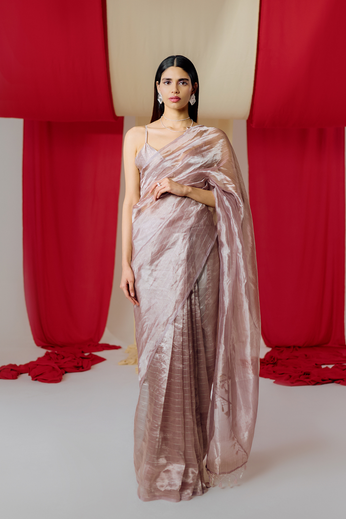 Handwoven Mauve Tissue Saree