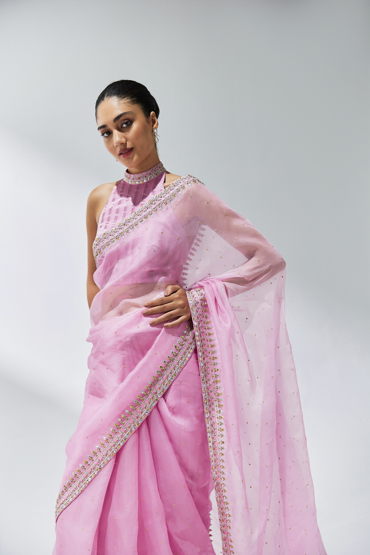 Orchid Pink Embroidered Saree Set