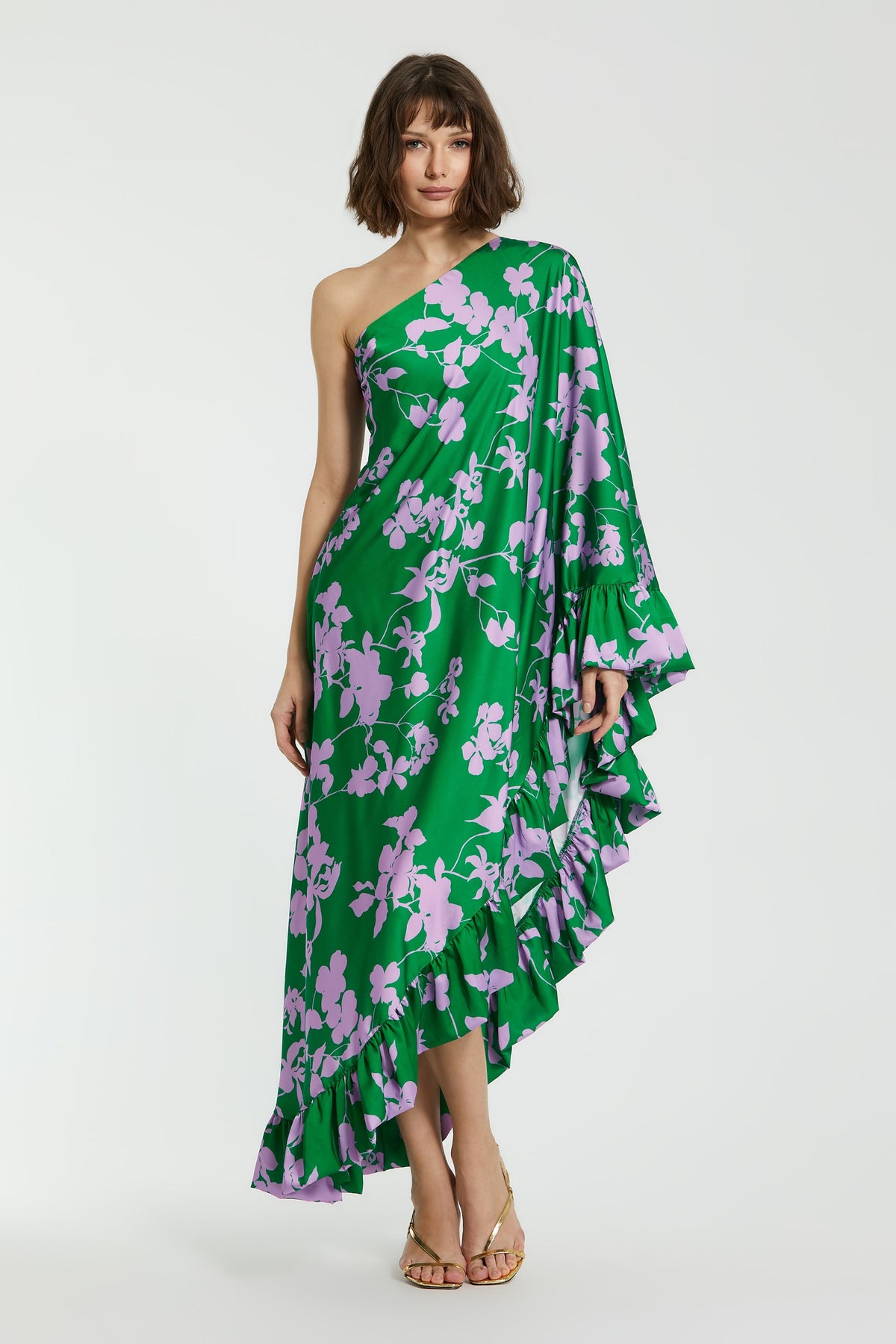 Printed Charmeuse One Shoulder Dress