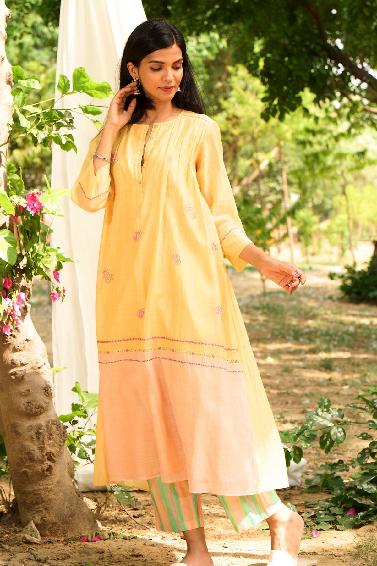 Yellow Kurta Set With Delicate  Embroidery