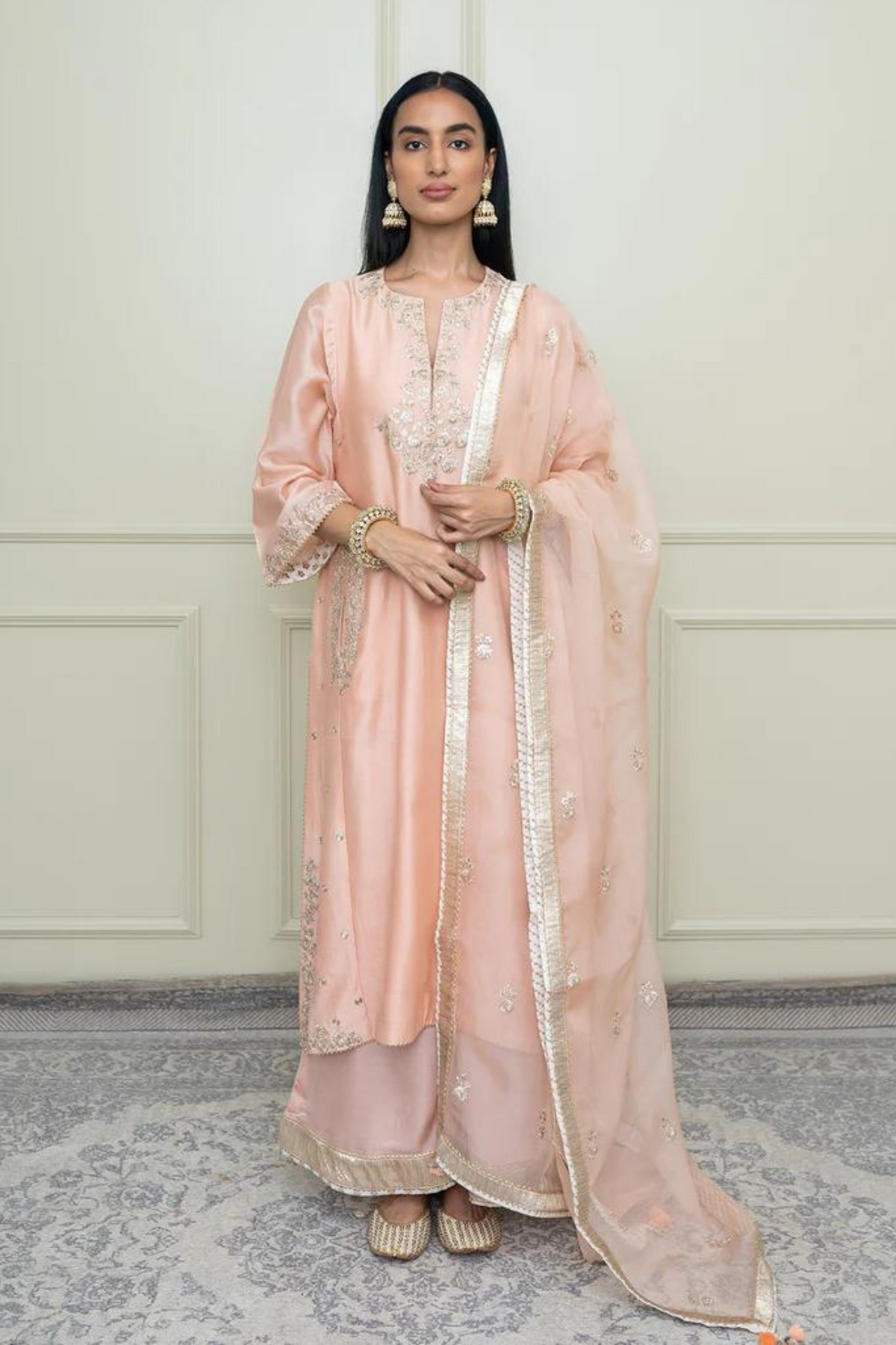 Pearl pink long kurta set