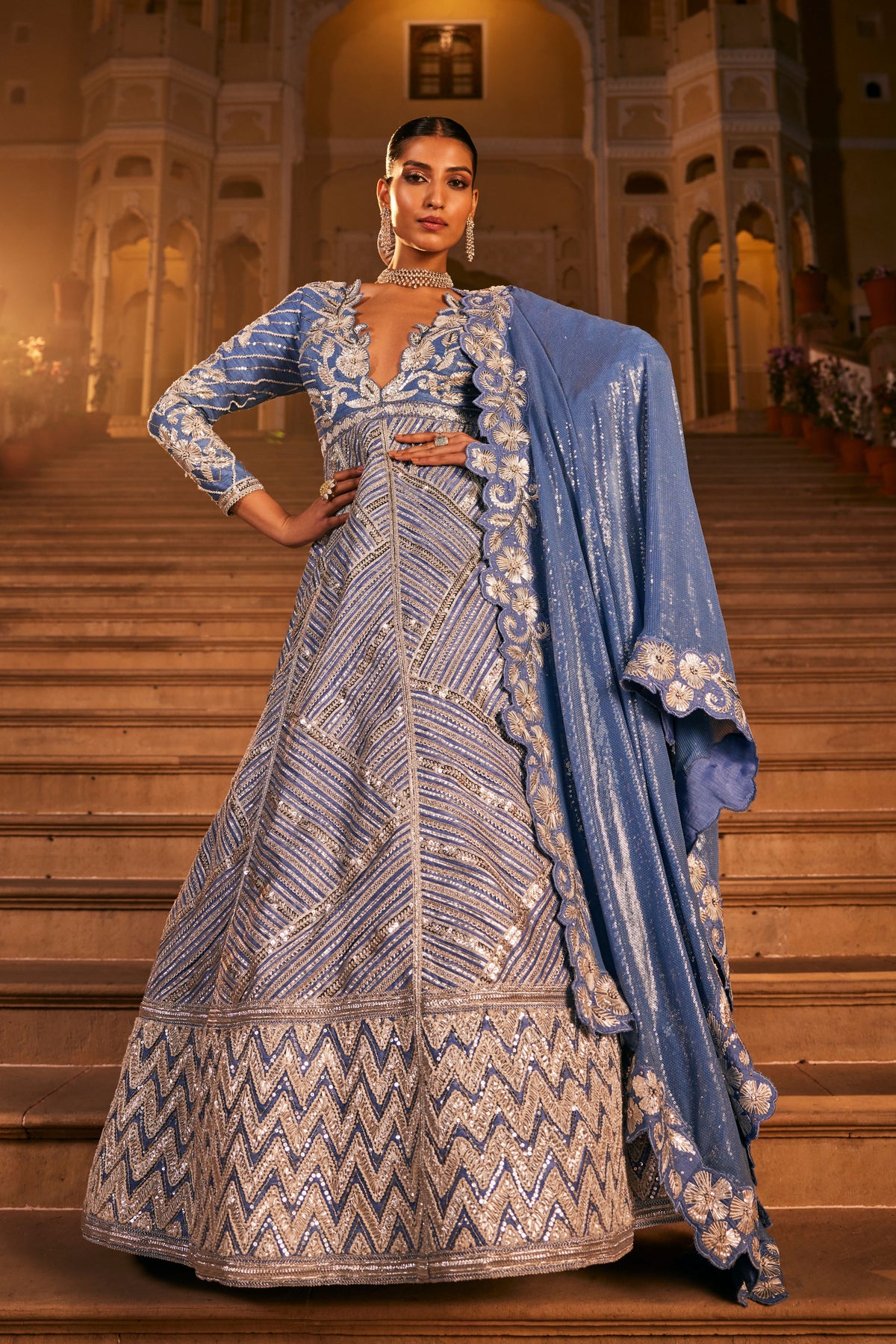 Blue Nivedya Anarkali Set