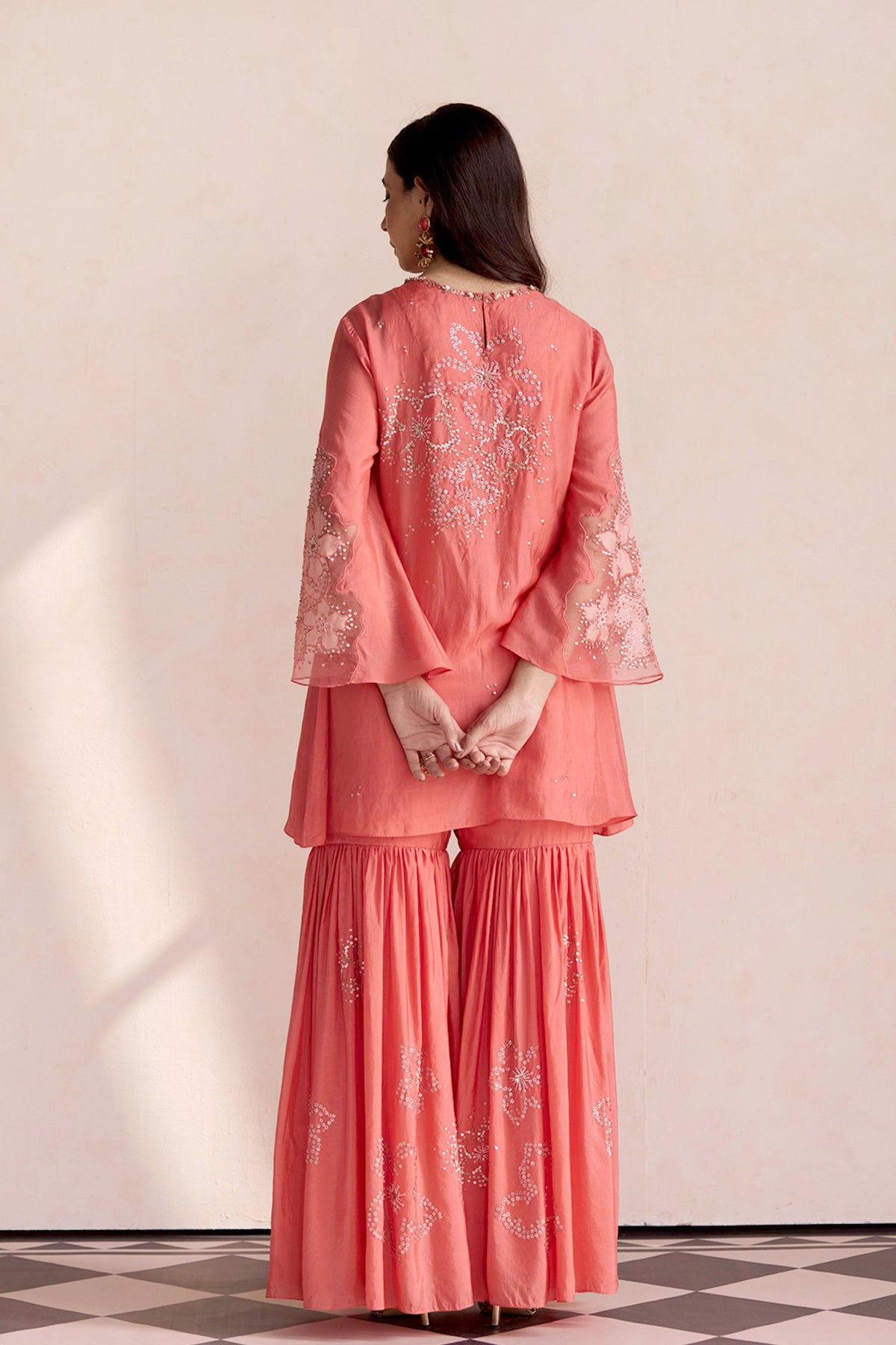 Peach Sharara Set