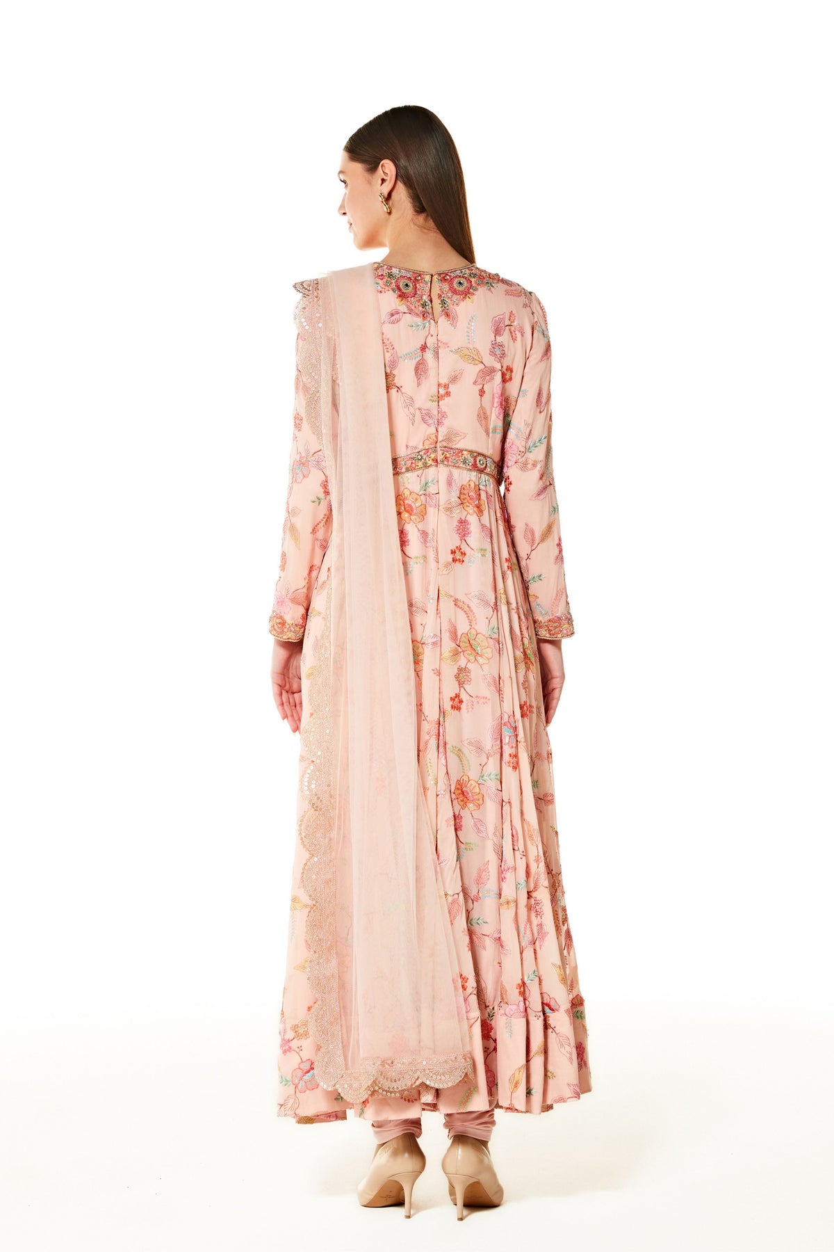 Pink Tropical Embroidered Anarkali Set