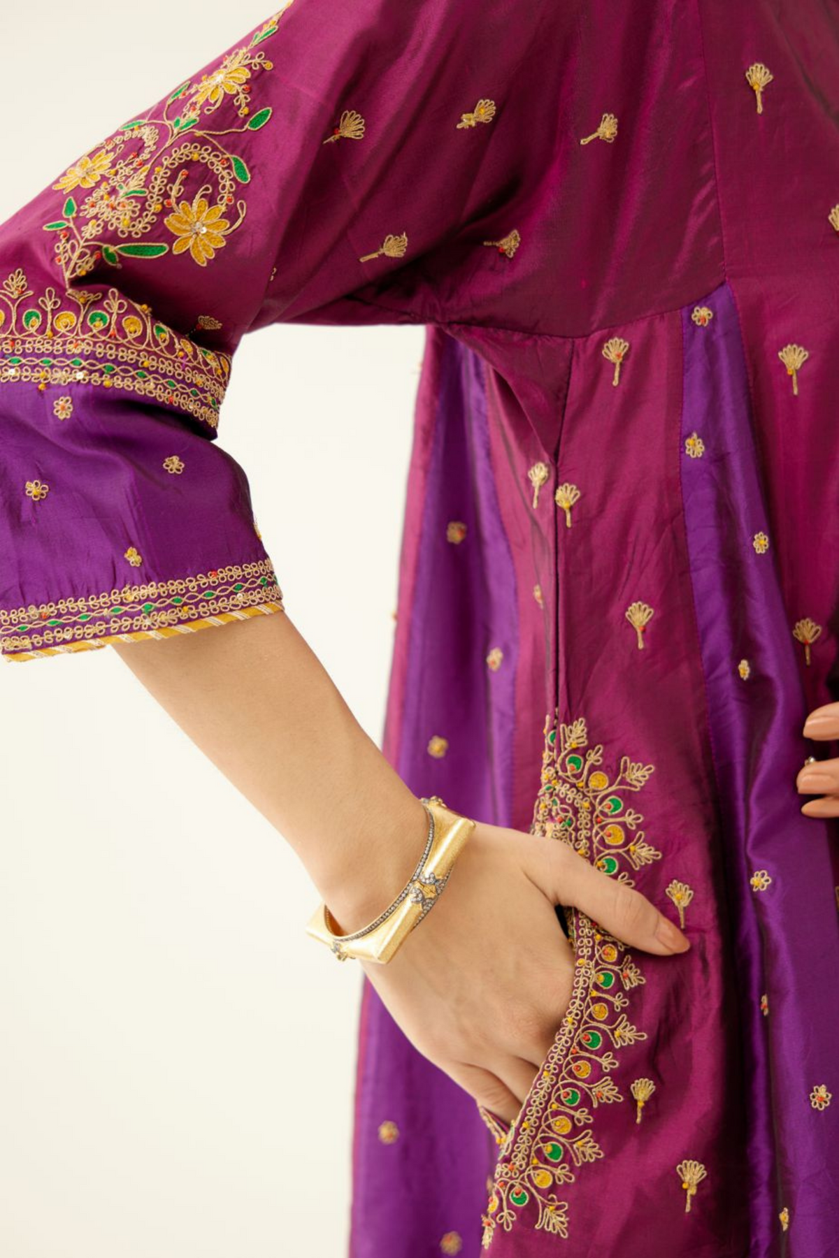 Sangria &amp; Purple Silk Kalidar Kurta Set