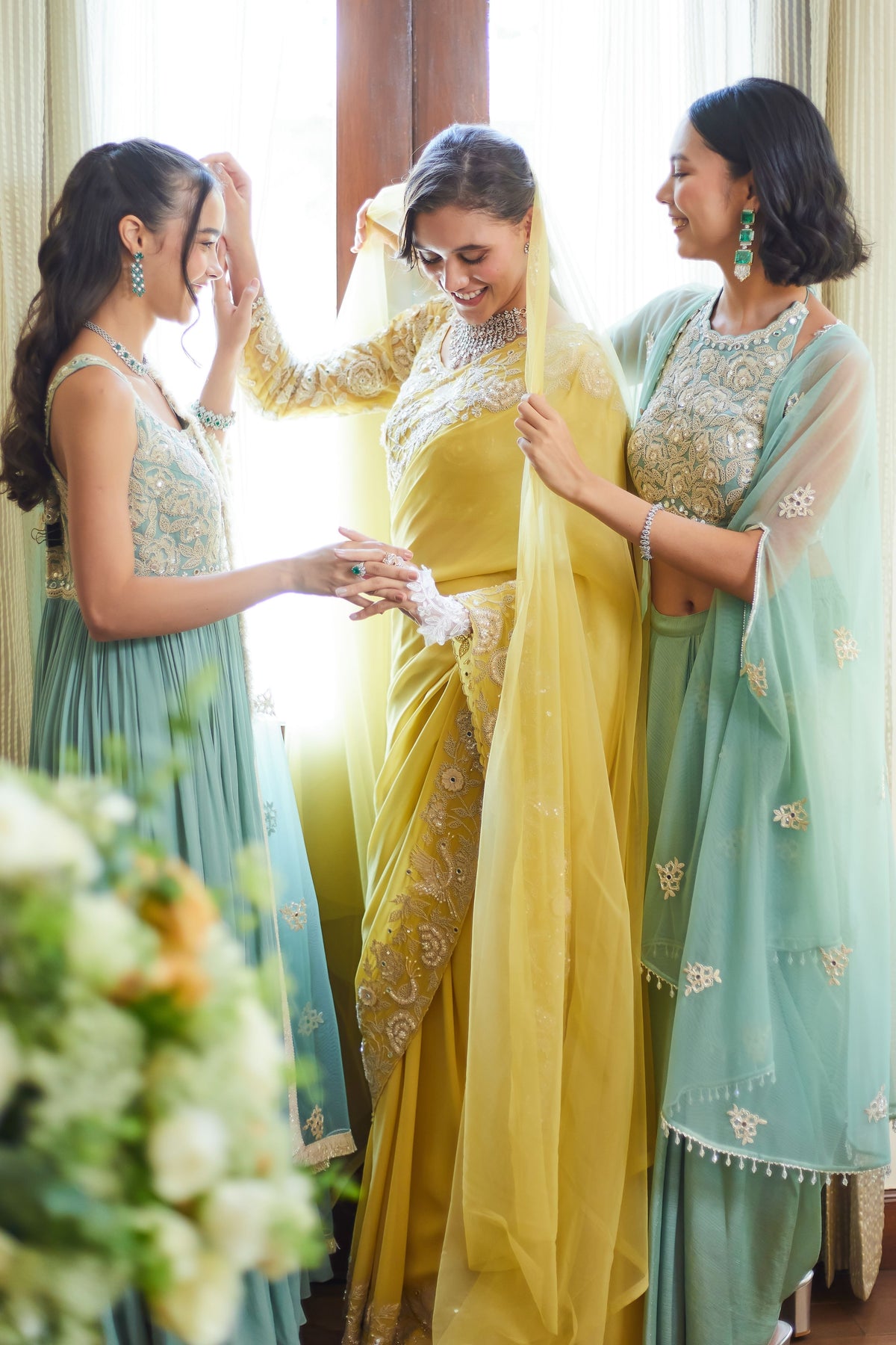 Yellow Garden Crane Saree