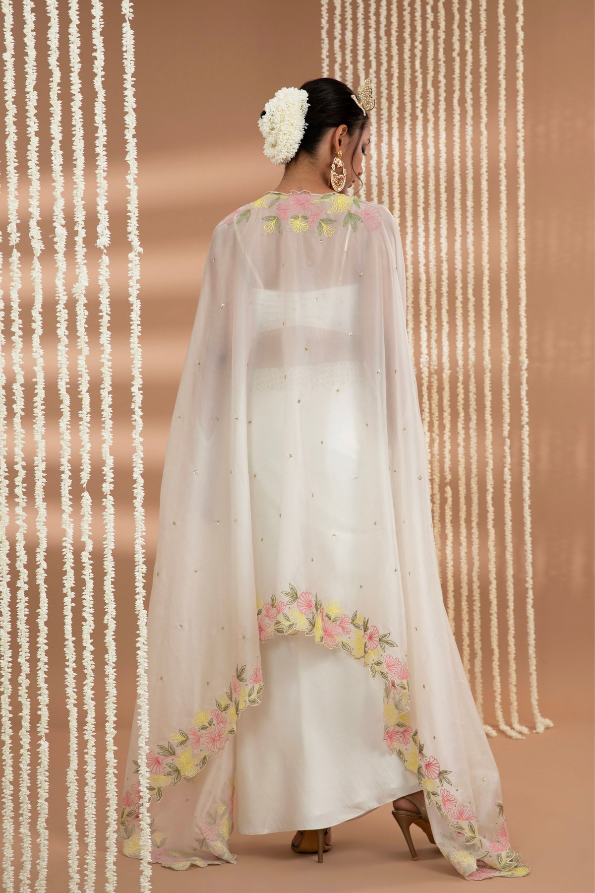 Ivory Embroidered Cape Set