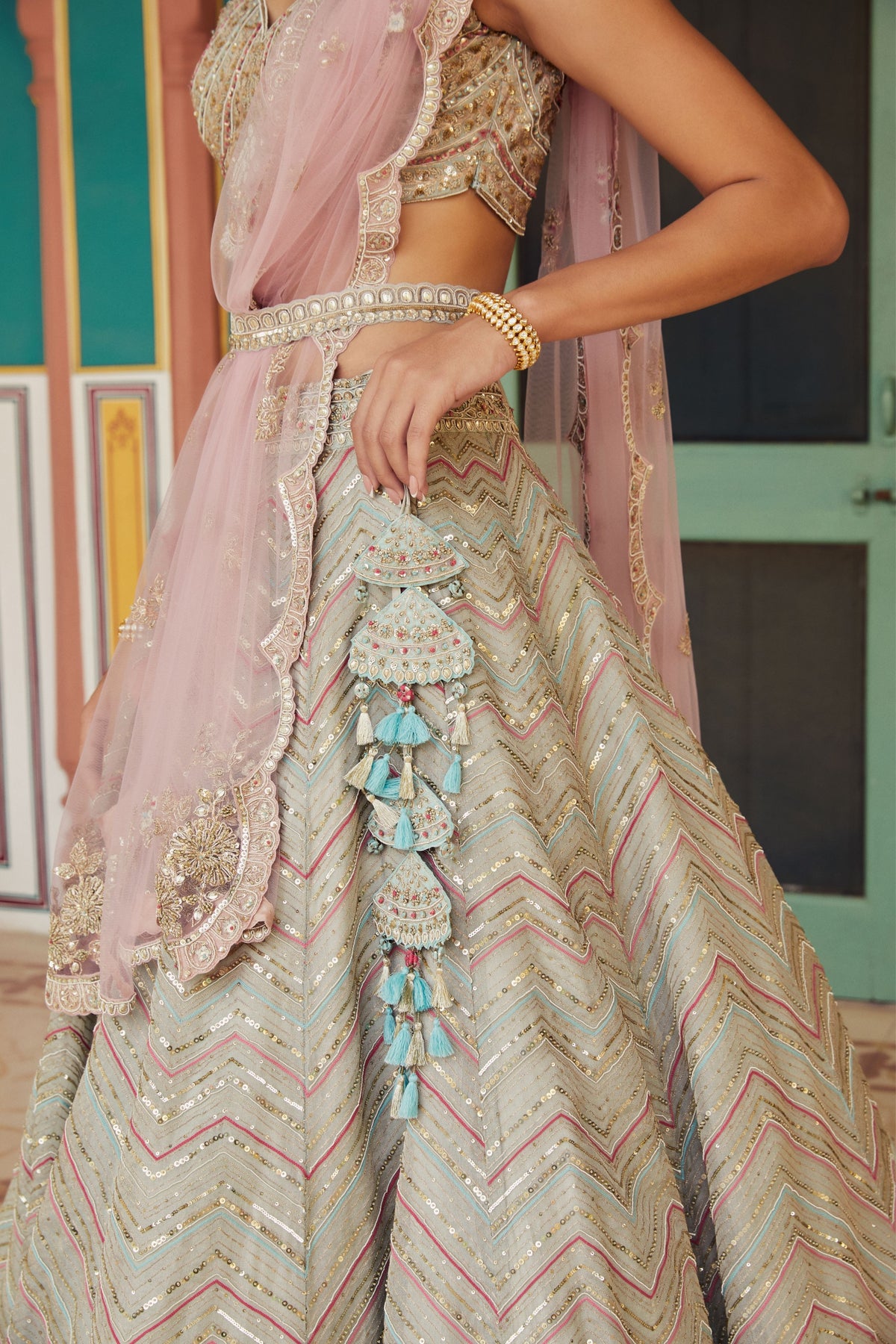 Dove grey embroidered lehenga set