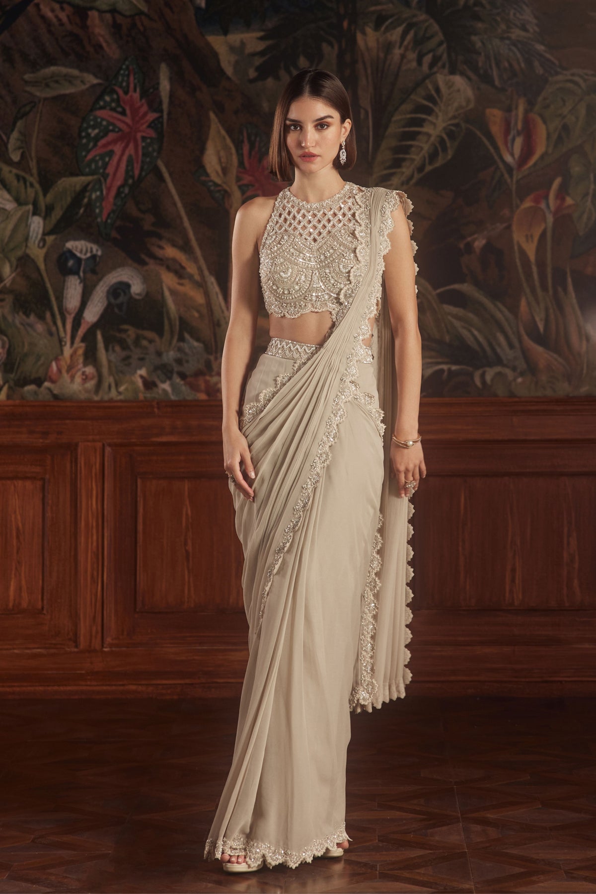 Carina Beige Draped Saree