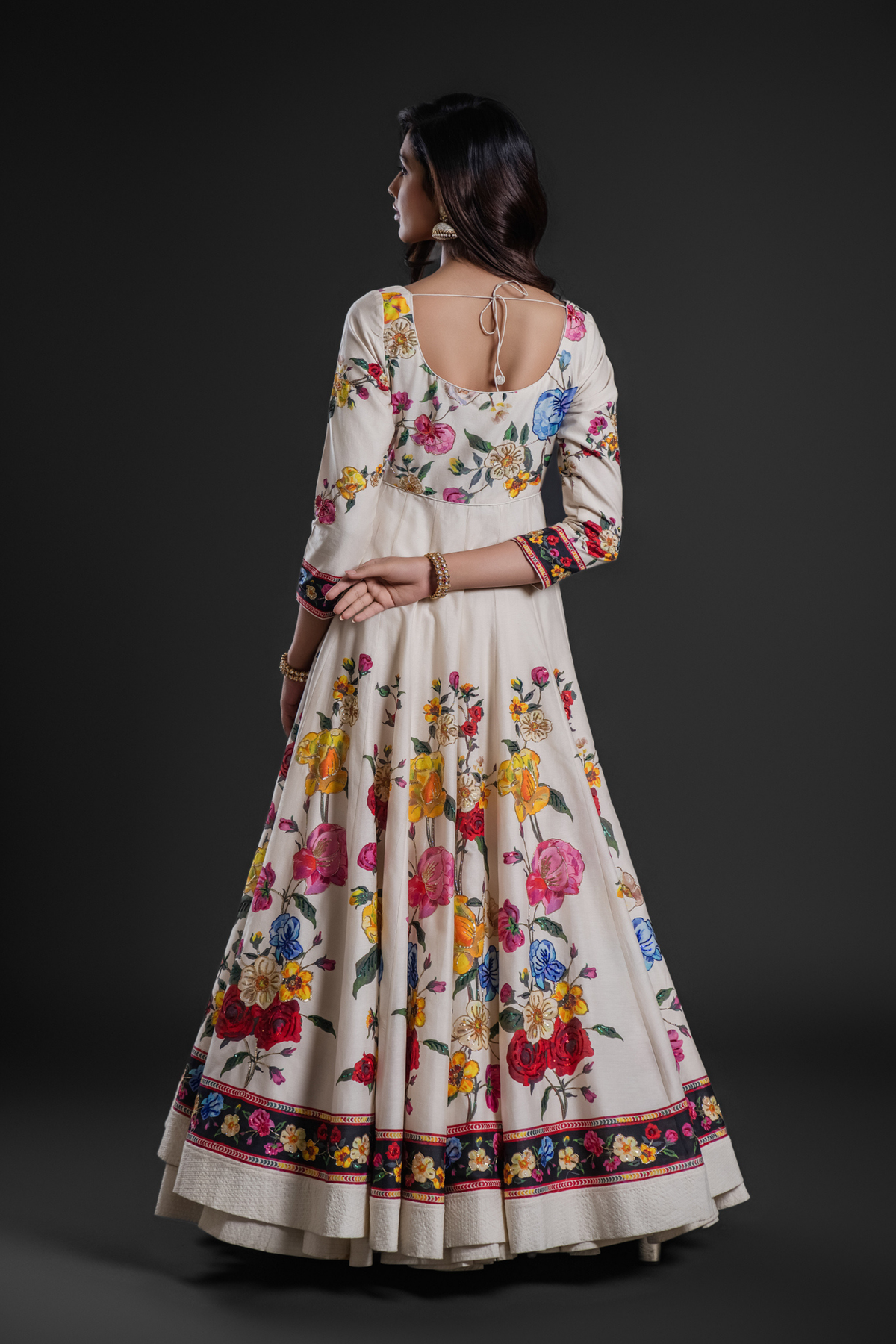 Ivory Floral Anarkali Set