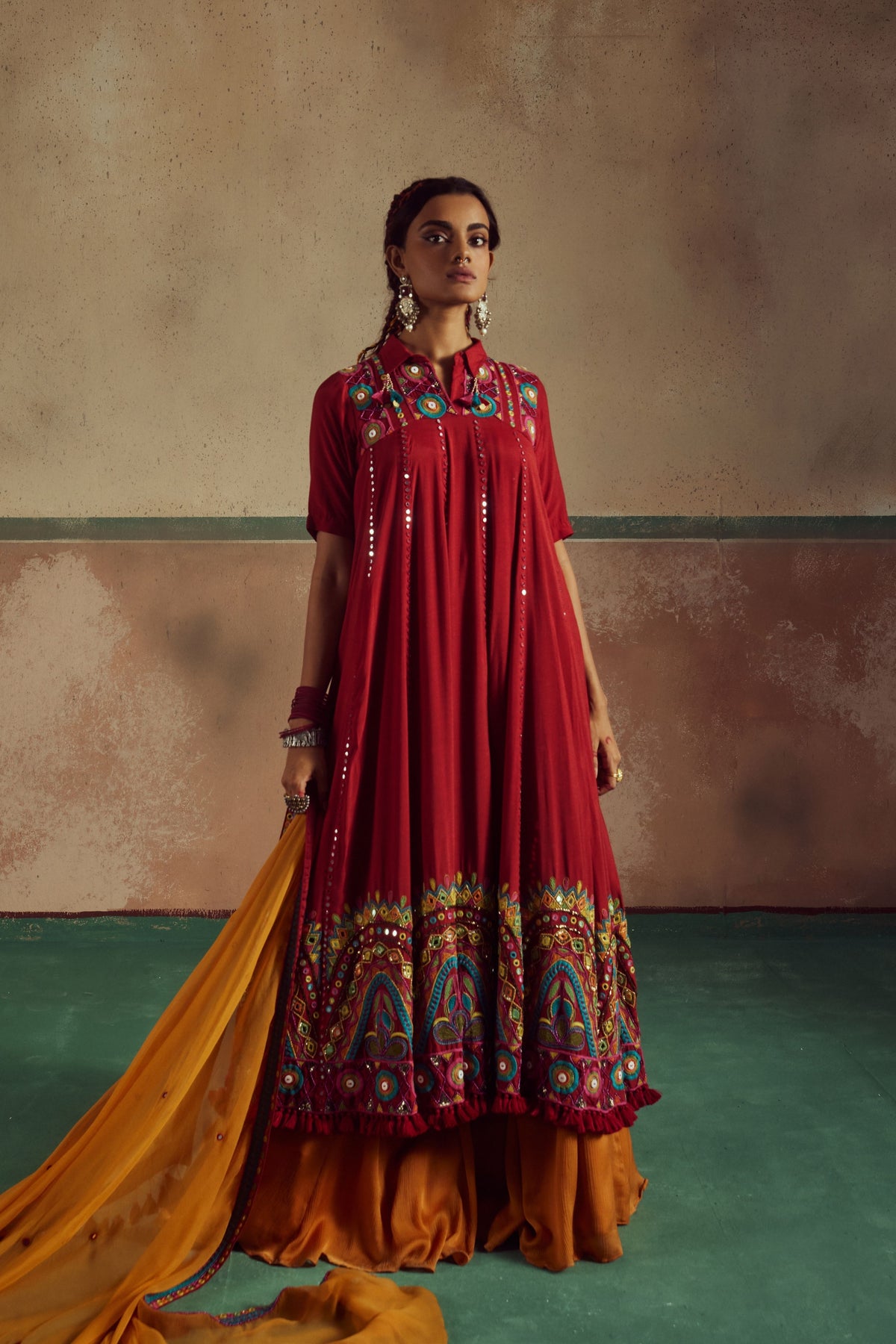 Red Anarkali With Lehenga Set