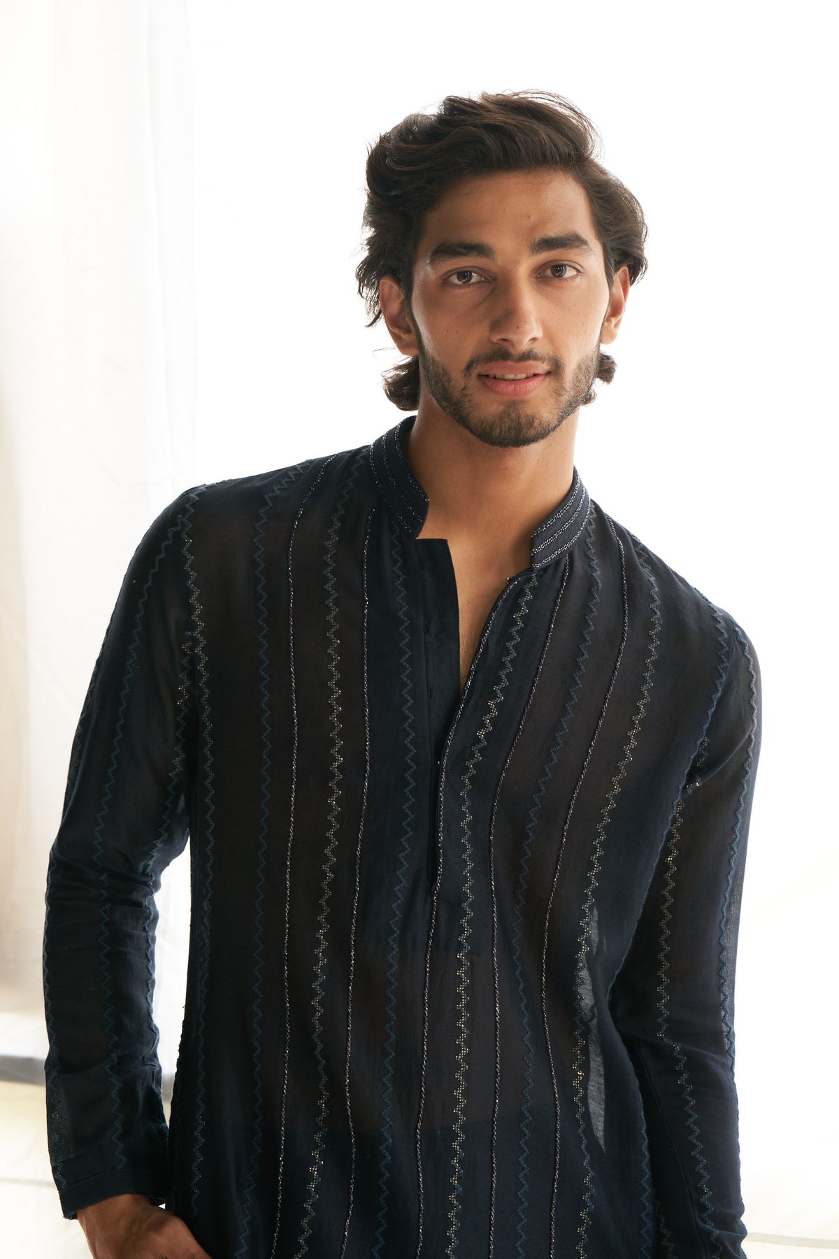 Navy Blue Chanderi Kurta