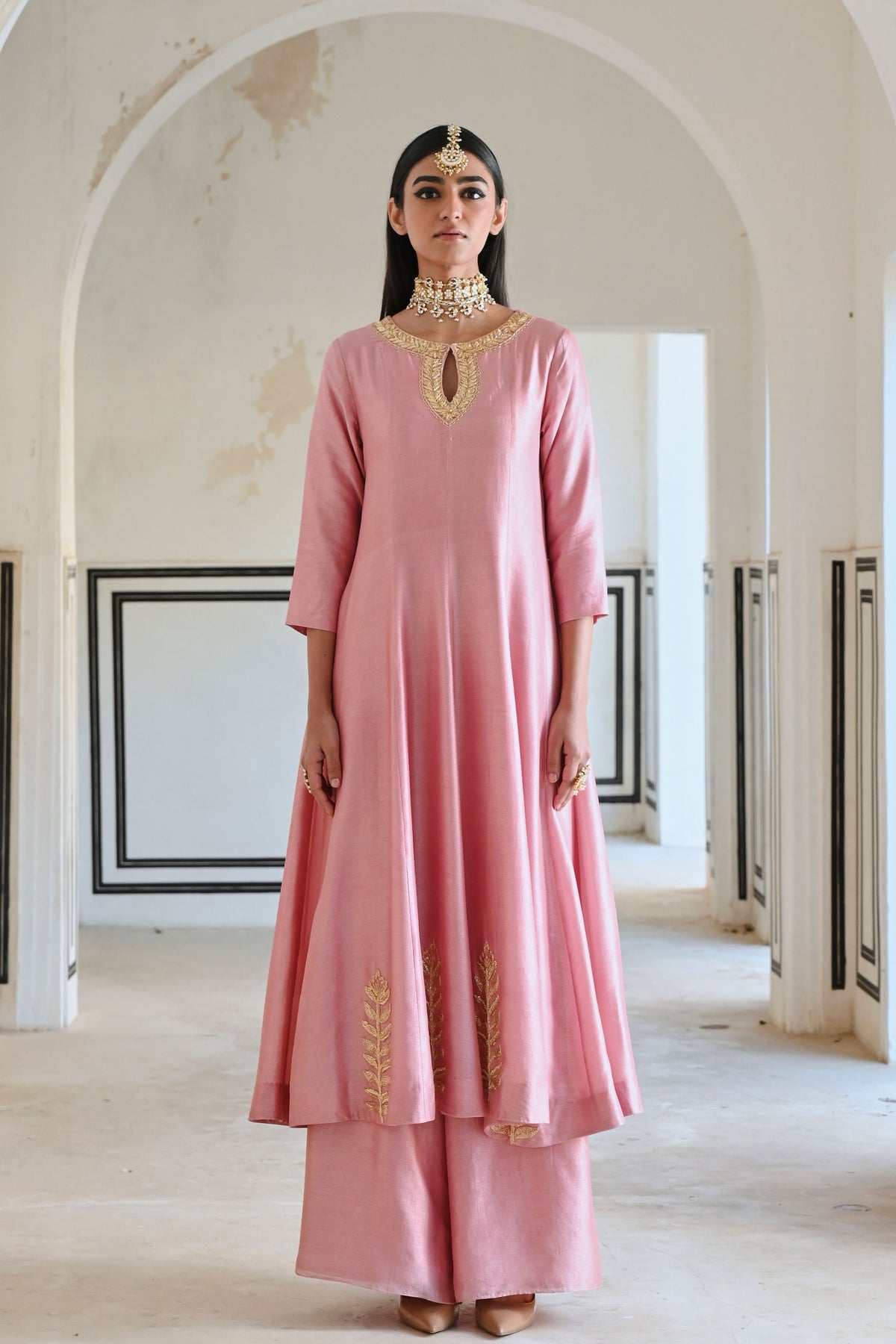 Mauve Pink Embroidered Anarakali Set