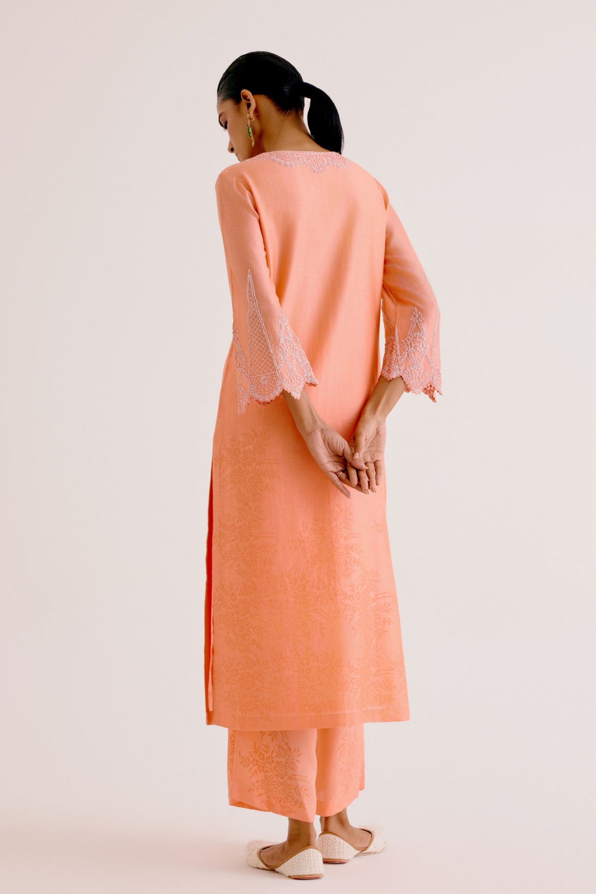 Peach Embroidered Kurta Set