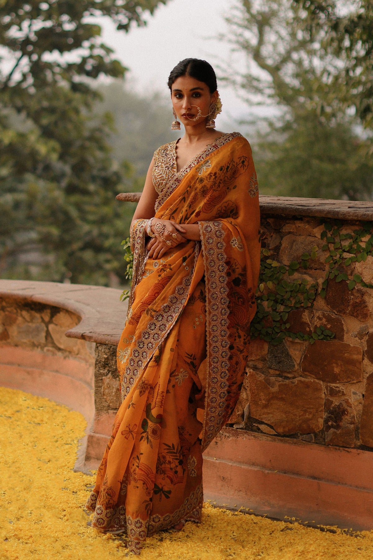 Marigold Kalam Saree Set