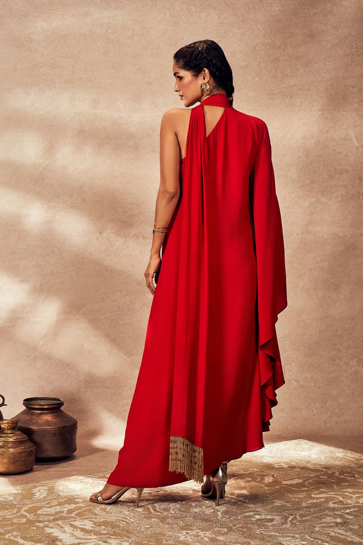 Red Tropical One Shoulder Kaftan