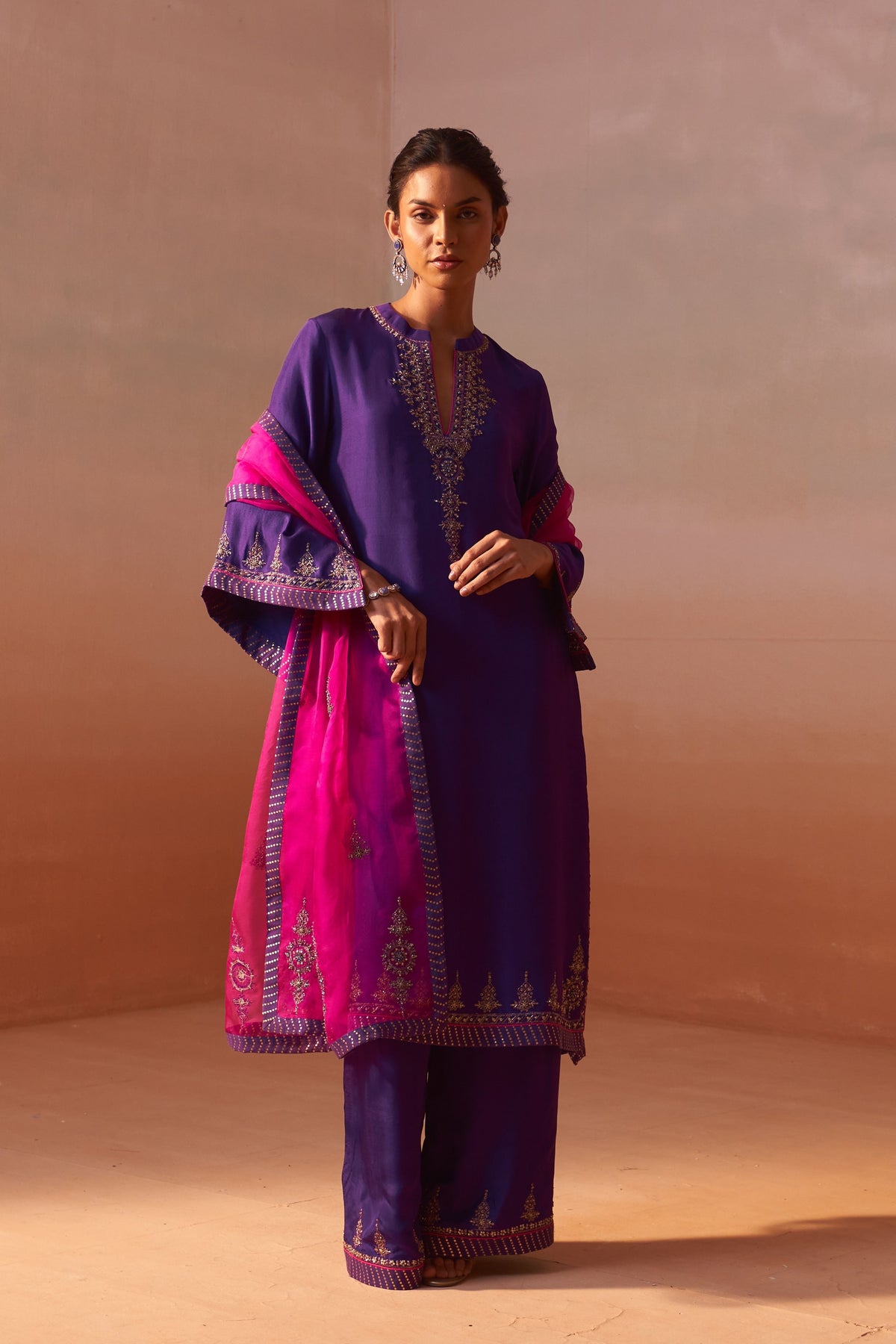 Purple Palazo Set With Fuchsia Dupatta