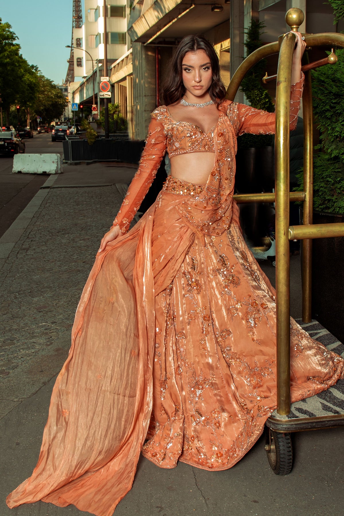 Orange Pre draped Lehenga Saree