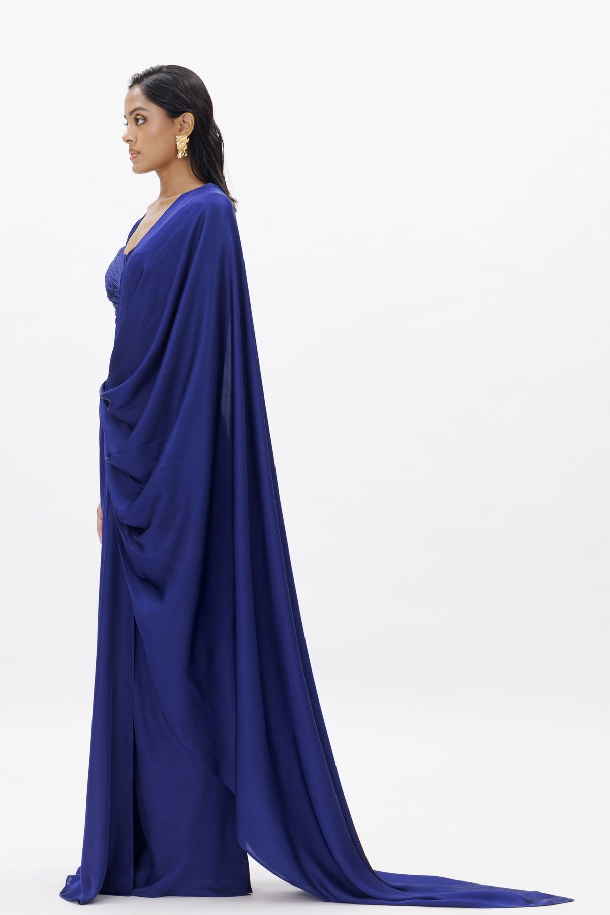 Jasmine Draped Saree in Royal Blue